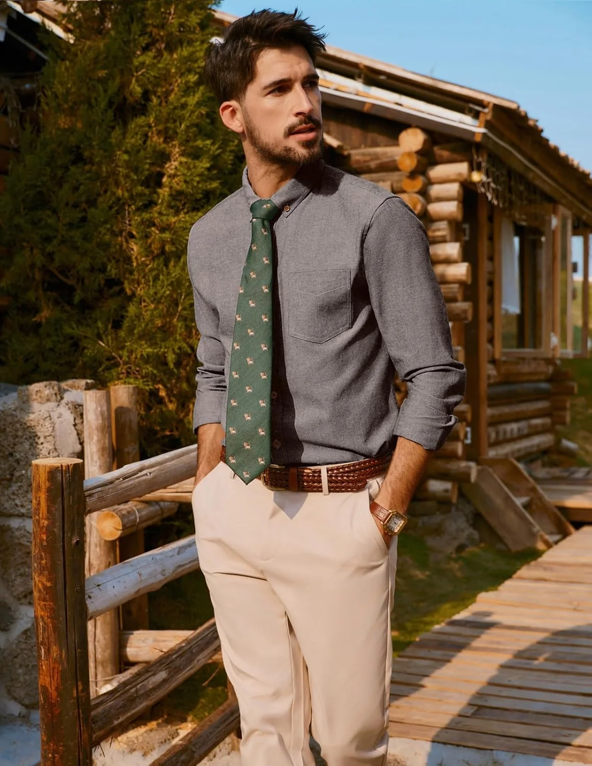 پی جی پاول جونز پیراهن مردانه کلاسیک آستین بلند دکمه دار کتان-نخی مناسب استفاده روزمره و محیط کار