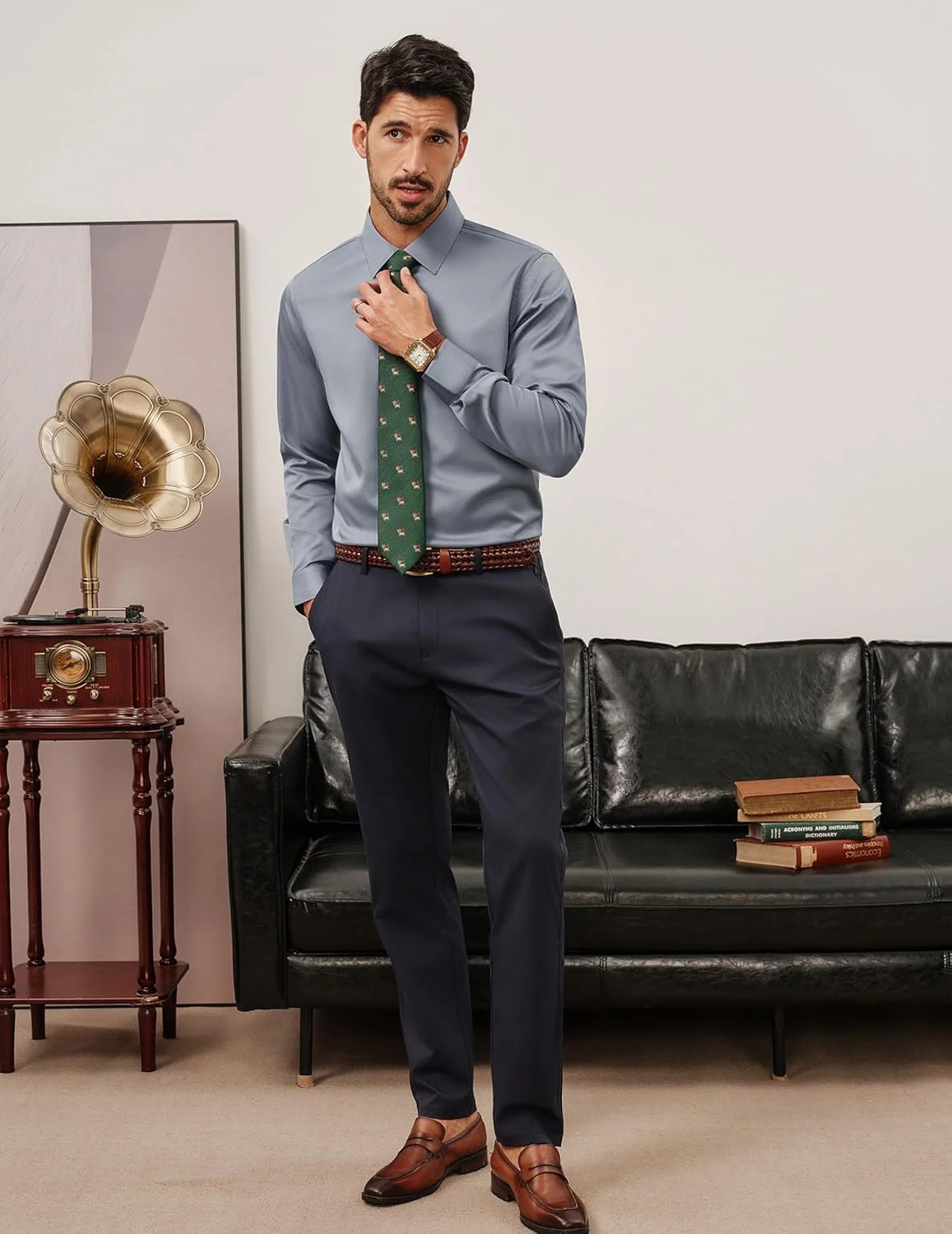 پیراهن مردانه PJ PAUL JONES آستین بلند دکمه دار کشی مناسب برای کار و استایل کژوال، با تن خور معمولی و بدون نیاز به اتو