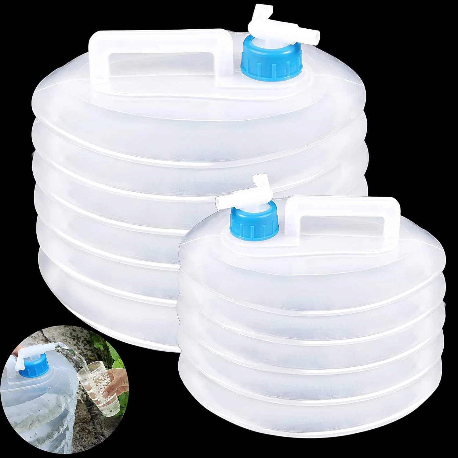 مخزن ذخیره آب تاشو KASTWAVE، بسته 2 عددی 5 و 10 لیتری، ظروف حمل آب کمپینگ بدون BPA با شیر برای پیاده روی، کوهنوردی، ماهیگیری، مسافرت و پیک نیک مخزن ذخیره آب تاشو KASTWAVE، بسته 2 عددی 5 و 10 لیتری، ظروف حمل آب کمپینگ بدون BPA با شیر برای پیاده روی، کوهنوردی، ماهیگیری، مسافرت و پیک نیک