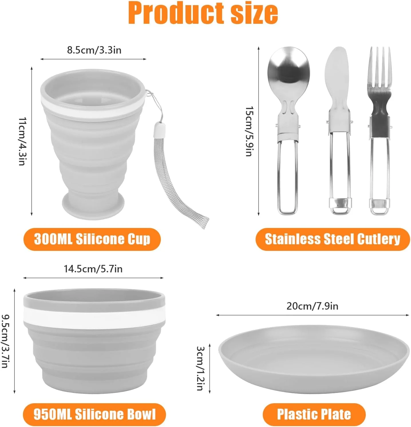 ست کارد و چنگال کمپینگ برای 1 نفر، ست تاشو بشقاب و کاسه کمپینگ، ست ظروف 7 تکه کمپینگ شامل چاقو، قاشق، چنگال، فنجان، کاسه و بشقاب، ظروف کمپینگ، ست ظروف غذاخوری برای سفر، پیاده روی در فضای باز، پیک نیک