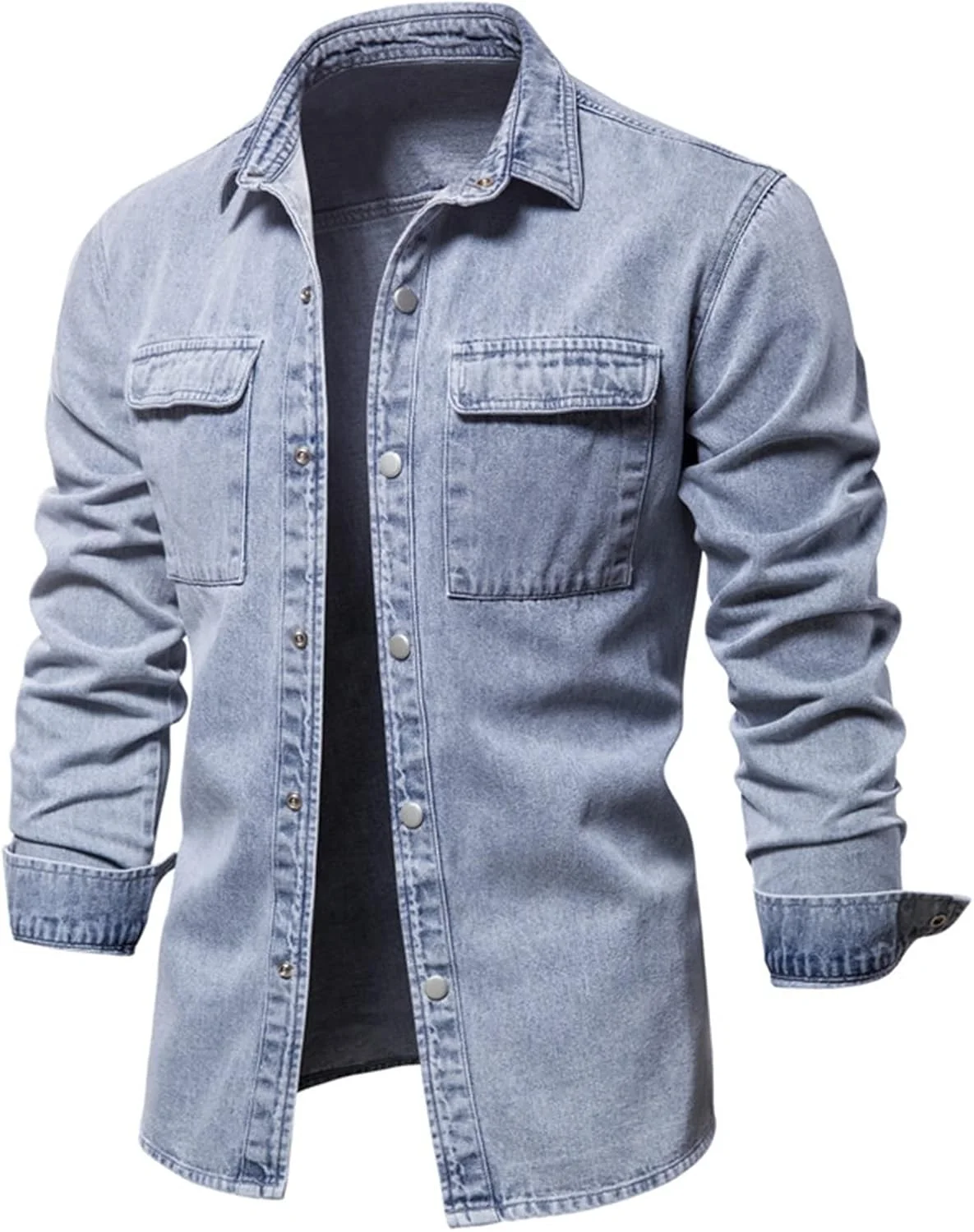 پیراهن مردانه Nyyldr پیراهن جین بهاره و پاییزه مردانه پیراهن آستین بلند نخی غیر رسمی ژاکت جین کلاسیک مردانه.(Hortel,XL)