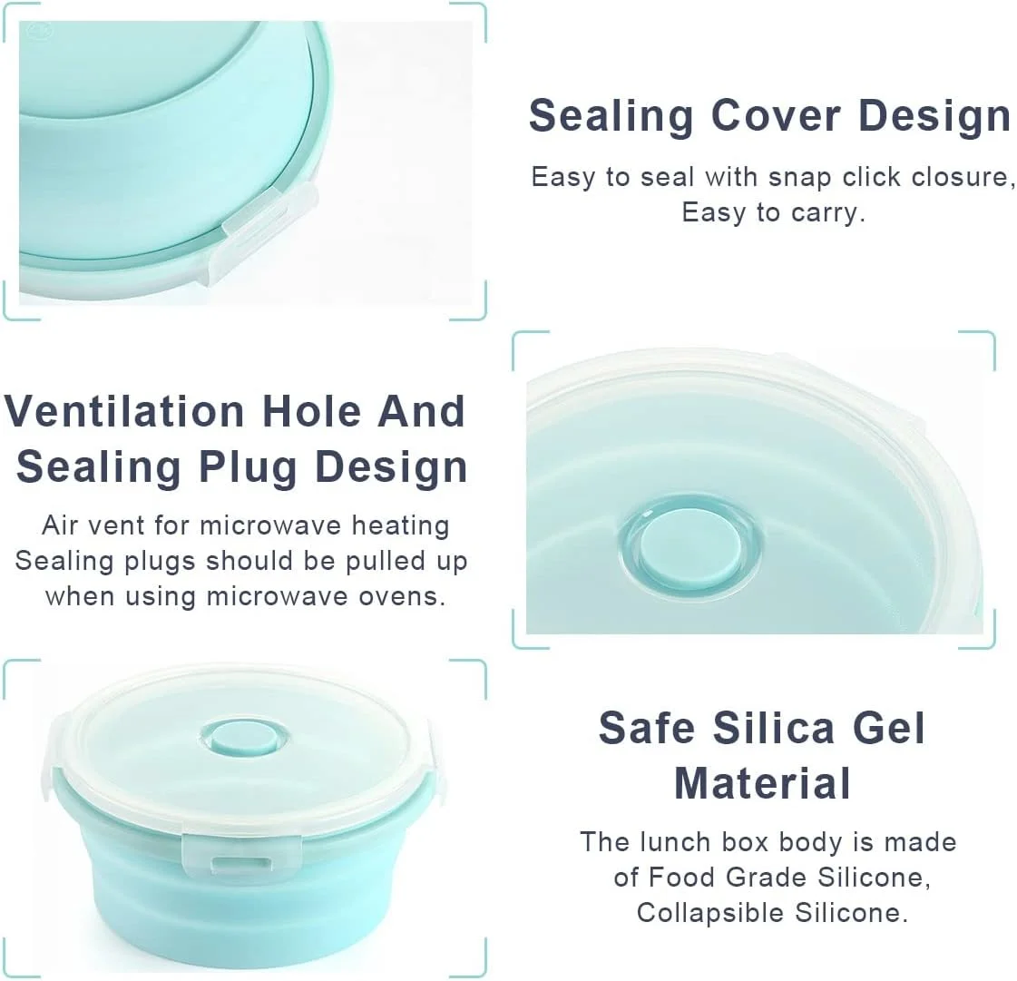 ست 4 تایی کاسه های تاشو سیلیکونی گرد با درب، مناسب برای کمپینگ، نگهداری و نظم دهی وسایل آشپزخانه در سفر و RV، لوازم جانبی آبی رنگ