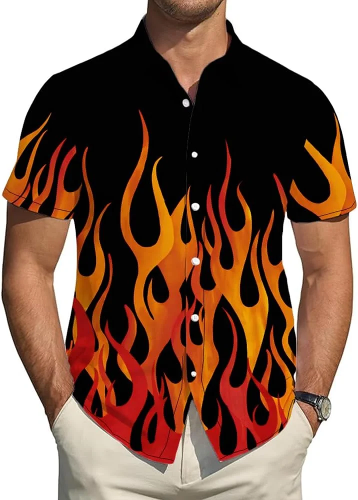 پیراهن مردانه هاوایی آستین کوتاه دکمه دار طرح استوایی مردانه مترونز