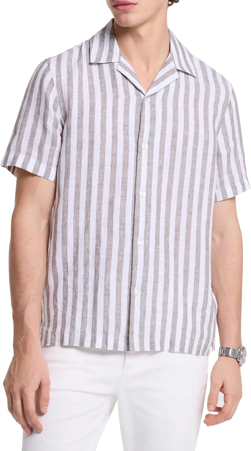 پیراهن مردانه مایکل کورس Ss Rlx Linen Bold Strpe مدرن