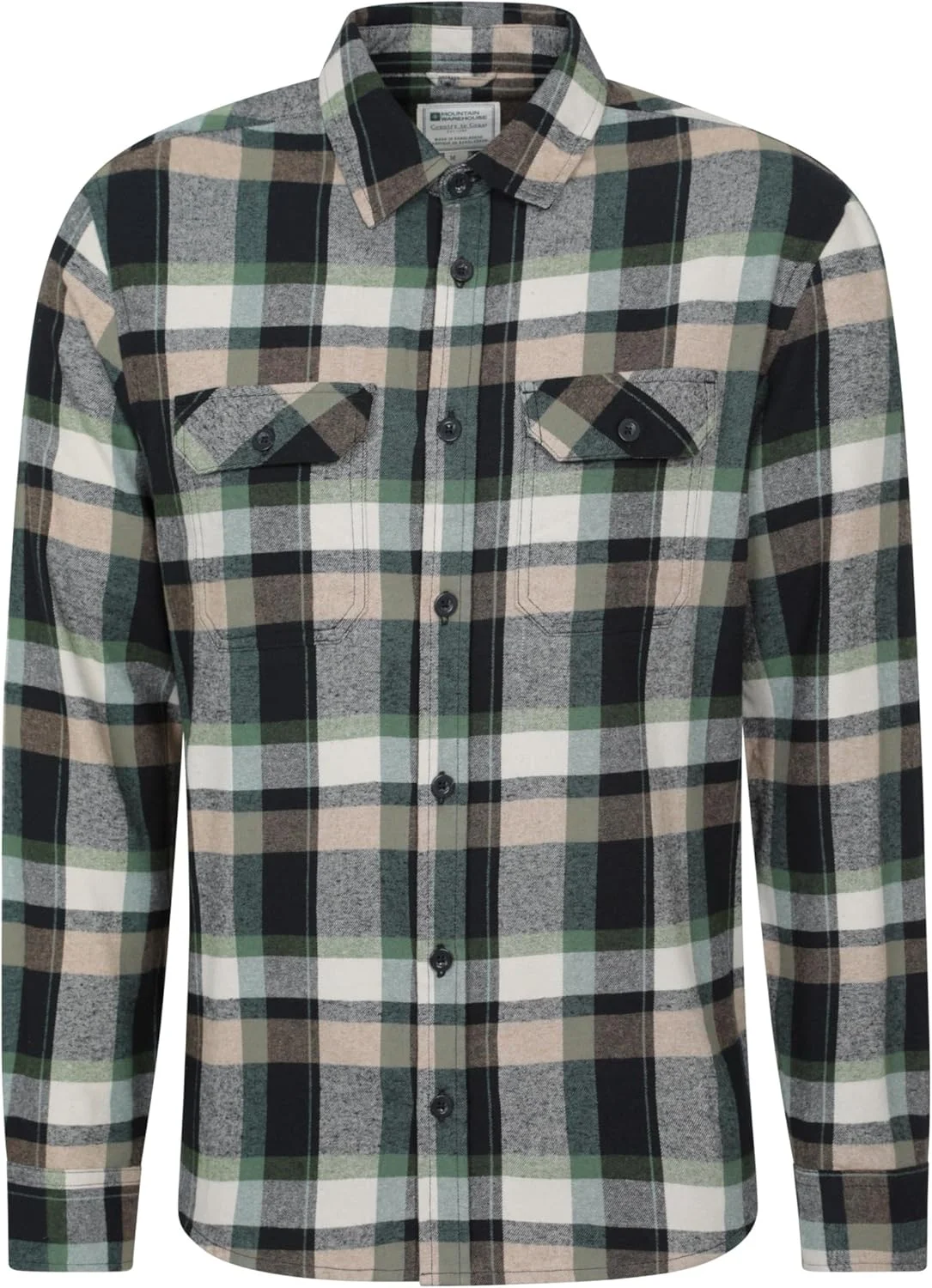 پیراهن آستین بلند مردانه فلانل Mountain Warehouse Trace - پیراهن چهارخانه 100% پنبه، سبک وزن، تنفس پذیر، غیر رسمی، دارای جیب زیپ دار - ایده آل برای مسافرت و پیاده روی