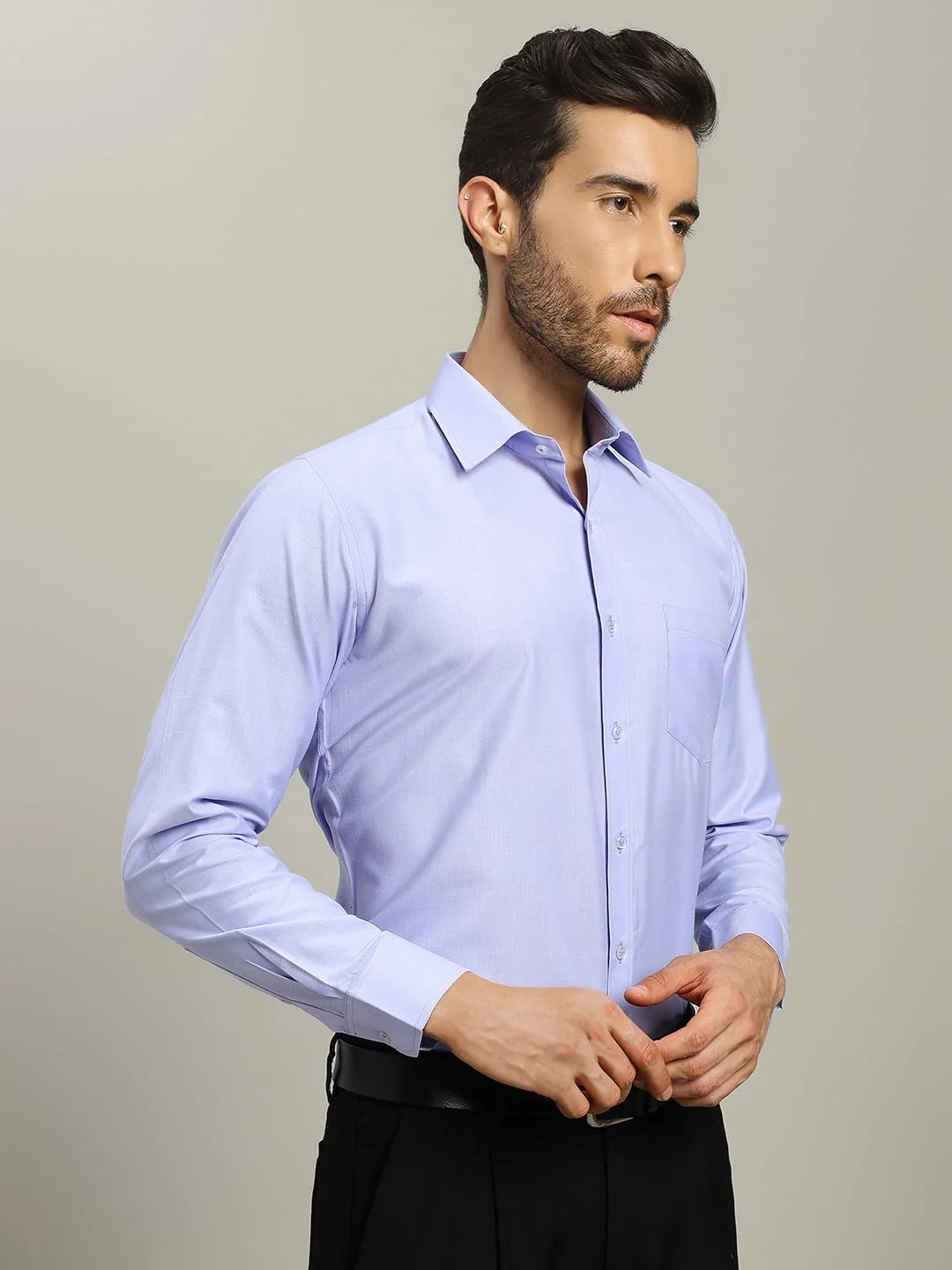 پیراهن رسمی مردانه - پارچه پلی کتان بدون چروک، آستین بلند، مدل معمولی، مناسب برای محیط کار و استایل نیمه رسمی