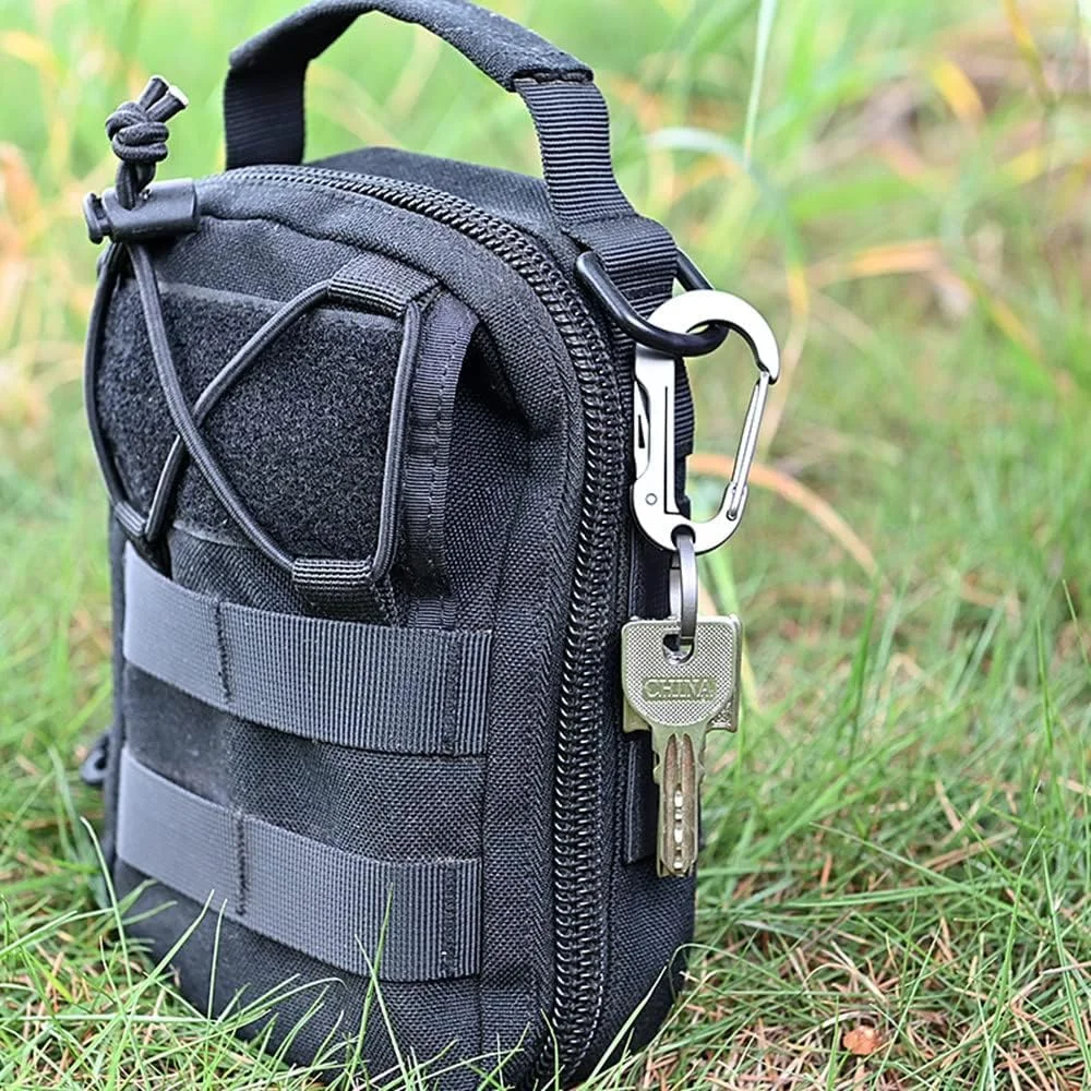 کارابین تیتانیومی Excefore با چاقوی تاشو، جاکلیدی چند ابزاره کوچک EDC، کاتر جعبه قابل حمل، کارابین چاقوی جیبی تاشو برای فضای باز، دفتر، کمپینگ، پیاده روی