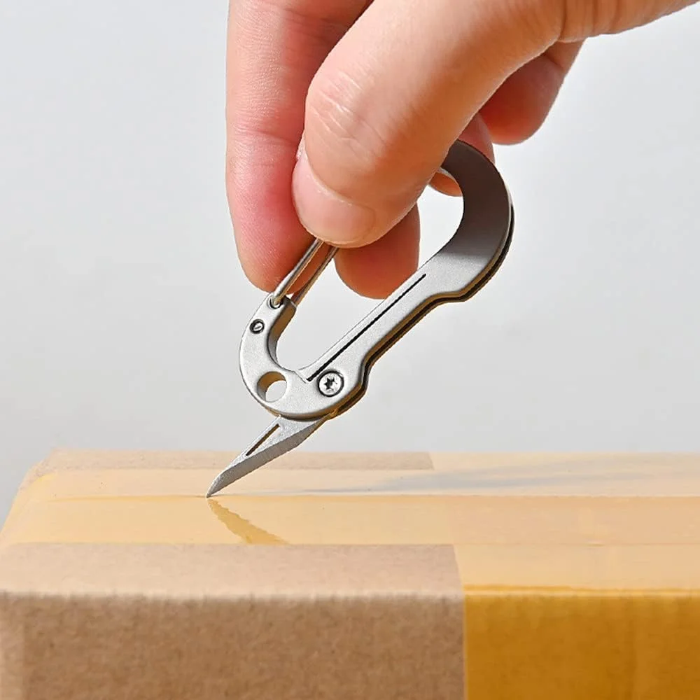 کارابین تیتانیومی Excefore با چاقوی تاشو، جاکلیدی چند ابزاره کوچک EDC، کاتر جعبه قابل حمل، کارابین چاقوی جیبی تاشو برای فضای باز، دفتر، کمپینگ، پیاده روی