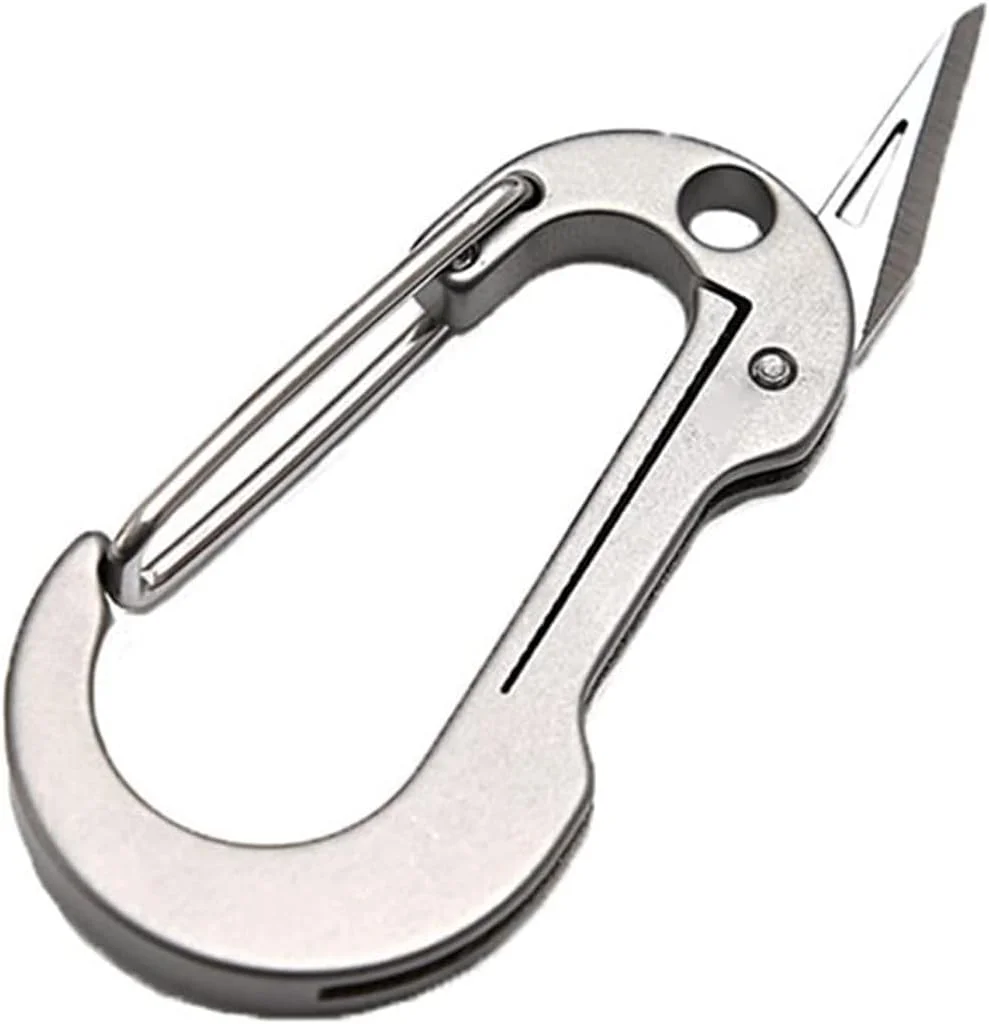 کارابین تیتانیومی Excefore با چاقوی تاشو، جاکلیدی چند ابزاره کوچک EDC، کاتر جعبه گیره قابل حمل، کارابین چاقوی جیبی تاشو برای فضای باز، دفتر، کمپینگ، پیاده روی