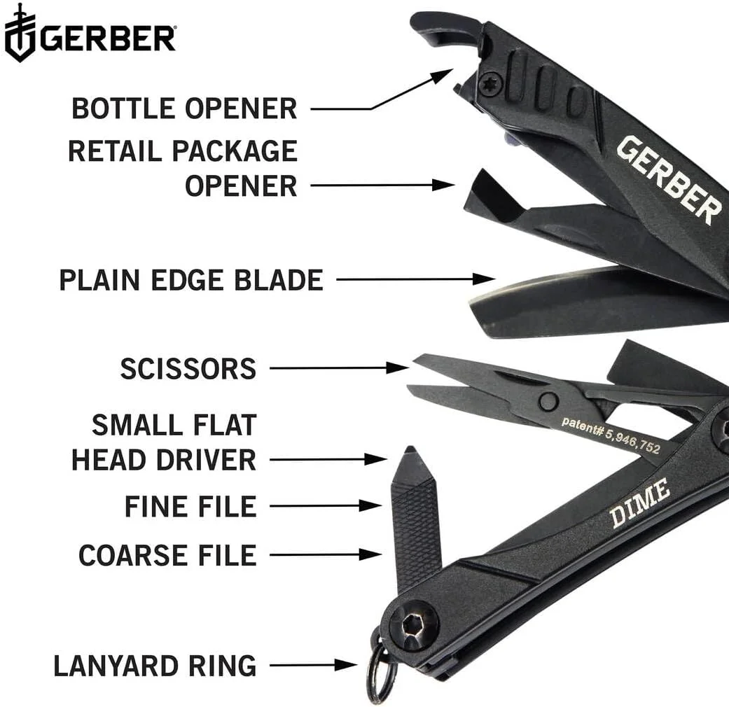 ابزار چندکاره کوچک GERBER GEAR 30-000469N 12-in-1 Dime، انبردست سوزنی، چاقوی جیبی جاکلیدی، درب بازکن بطری، ابزار EDC، مشکی ابزار چندکاره کوچک GERBER GEAR 30-000469N 12-in-1 Dime، انبردست سوزنی، چاقوی جیبی جاکلیدی، درب بازکن بطری، ابزار EDC، مشکی