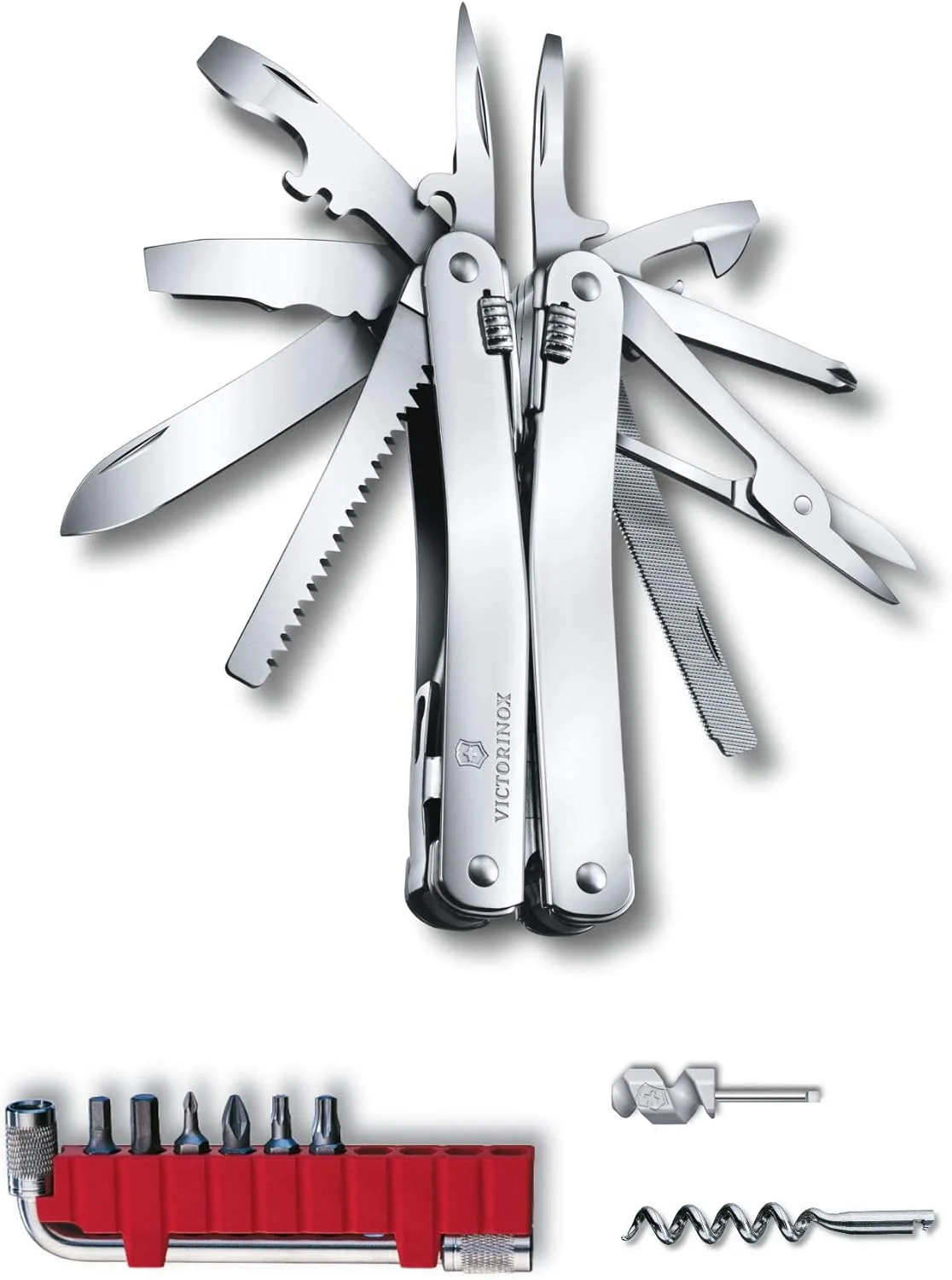 چاقوی چندکاره ویکتورینوکس Swiss Tool Spirit X Plus، ساخت سوئیس، دارای 35 عملکرد به همراه دم باریک - نقره ای