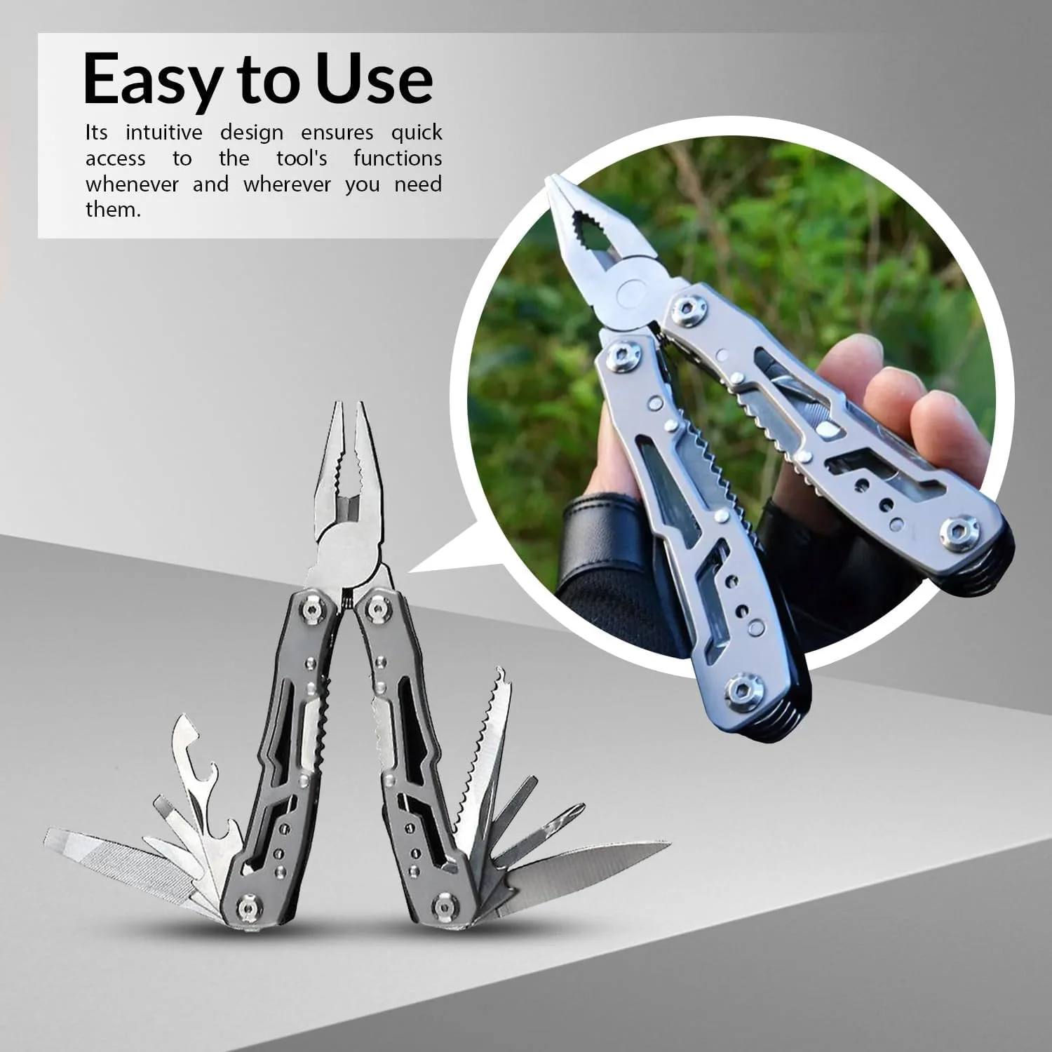 انبردست چندکاره تاشو استیل ضد زنگ 14 در 1 LEVADA PLUS به همراه چاقو، پیچ گوشتی، اره، درب بازکن - ابزار EDC فشرده و مقاوم برای کمپینگ، پیاده روی، بقا، ماهیگیری، تعمیرات، هدیه برای آقایان