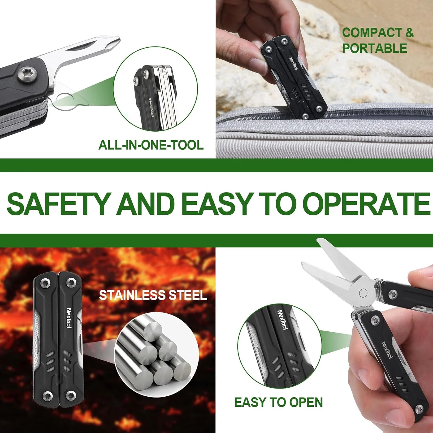 ابزار چندکاره جاکلیدی NexTool، قیچی ملوان، 10 در 1 با چاقوی جیبی EDC، مینی انبردست، درب بازکن بطری و پیچ گوشتی برای ماهیگیری، کمپینگ، هدیه برای مردان در کریسمس، تولد