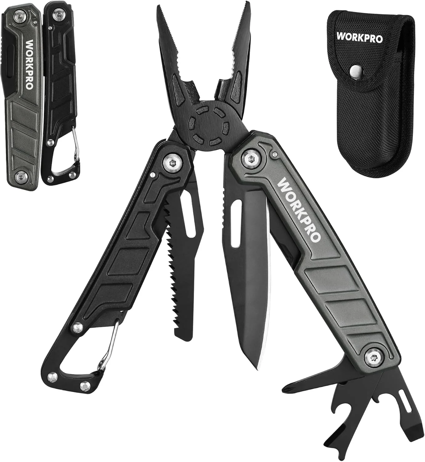 ابزار چندکاره WORKPRO - انبردست چندکاره 11 در 1 با گیره جیبی و غلاف - چاقوهای ابزار چندگانه EDC با قفل ایمنی - چاقوی جیبی ابزار کمپینگ با پیچ گوشتی، تیغه اره، سیم چین و درب بازکن - سبز