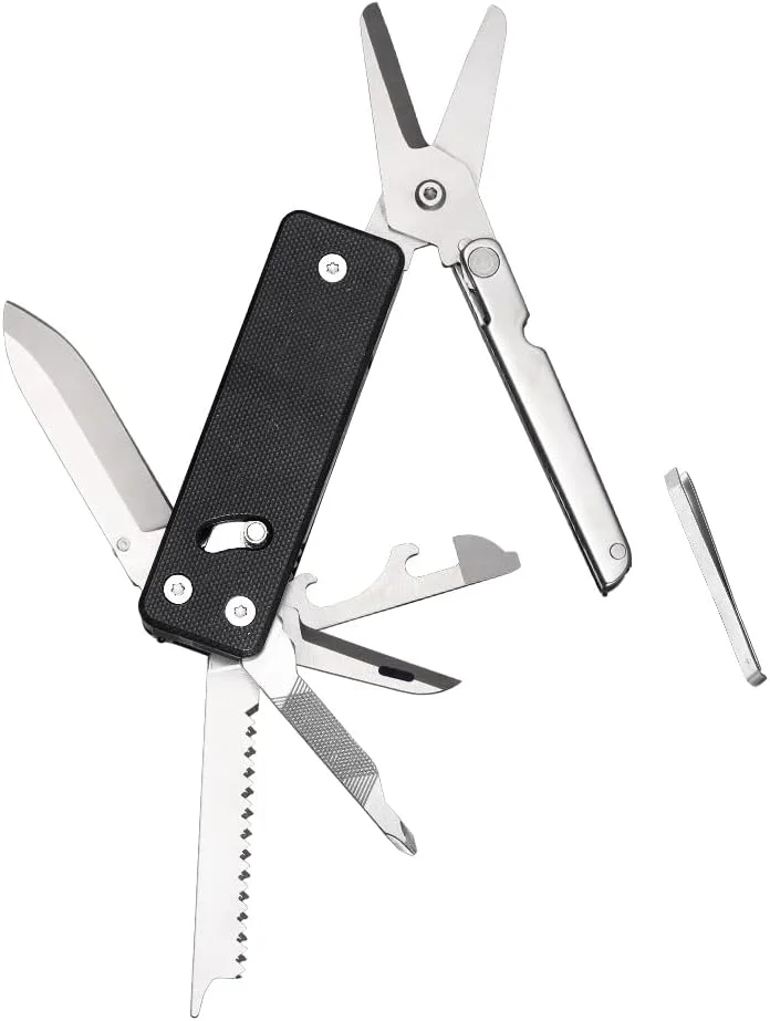 چاقوی جیبی چند منظوره ROXON KS2E Elite با ابزار قیچی بزرگ، دسته G10 و گیره جیبی، 13 عملکرد در 1 ابزار، مناسب برای کمپینگ/سفر کوله پشتی/شرایط اضطراری/ED