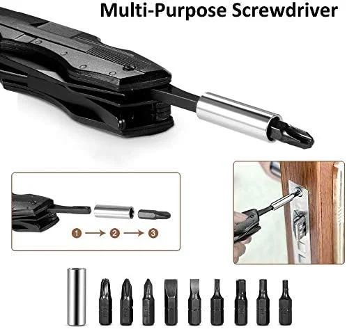 ابزار چندکاره جیبی Holahoney با اره، انبردست، پیچ گوشتی، درب بازکن، تاشو، ساخته شده از فولاد ضد زنگ، ابزار اضطراری کمپینگ (9 در 1)