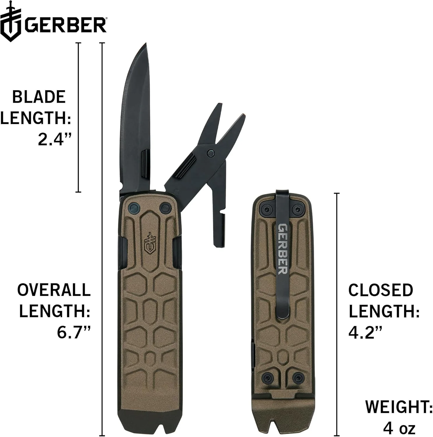 ابزار چندکاره 7 در 1 Gerber Gear Lockdown Slim Pry - تیغه لبه صاف 2.5 اینچی، قیچی، اره - تجهیزات EDC - برنز سوخته