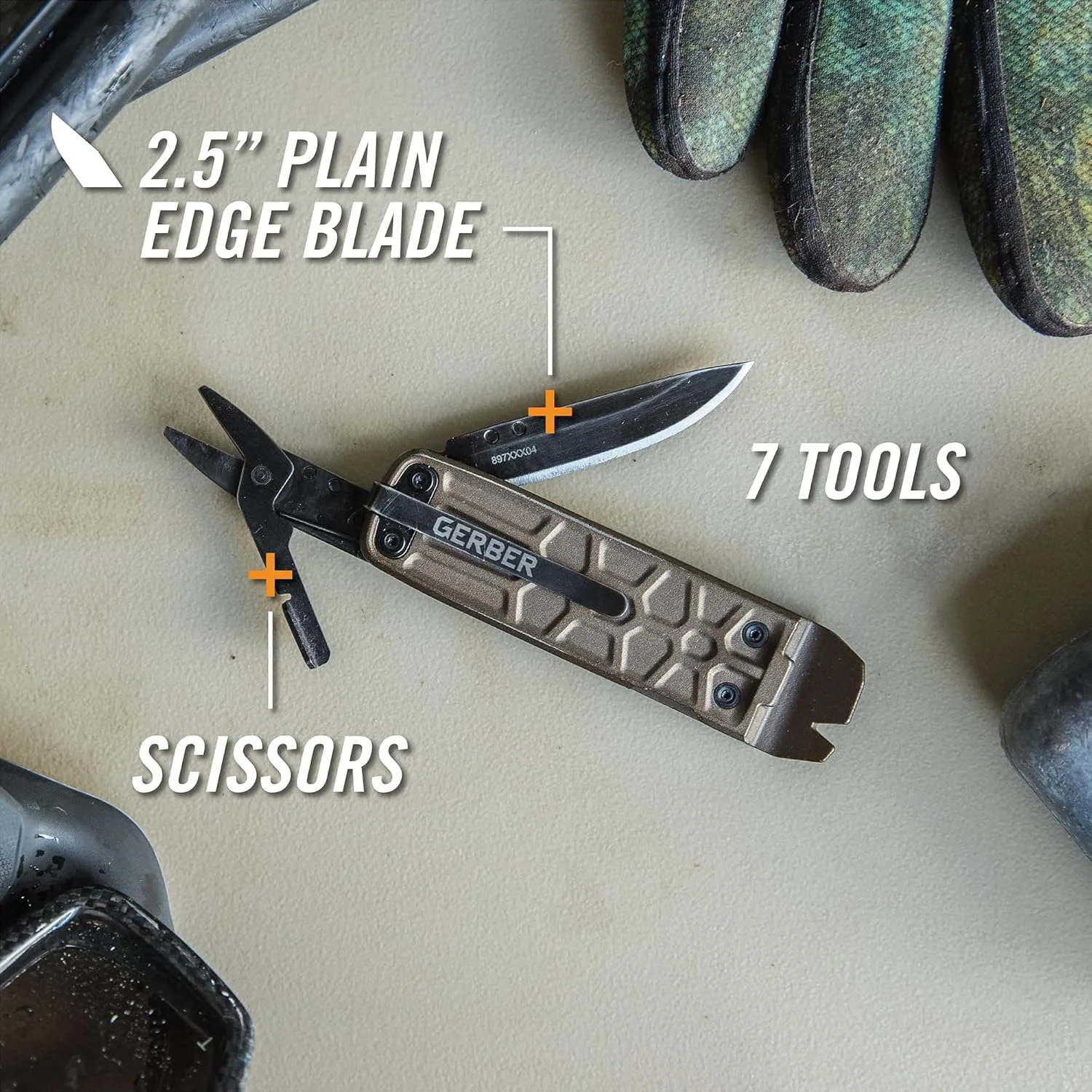 ابزار چندکاره 7 در 1 Gerber Gear Lockdown Slim Pry - تیغه لبه صاف 2.5 اینچی، قیچی، اره - تجهیزات EDC - برنز سوخته