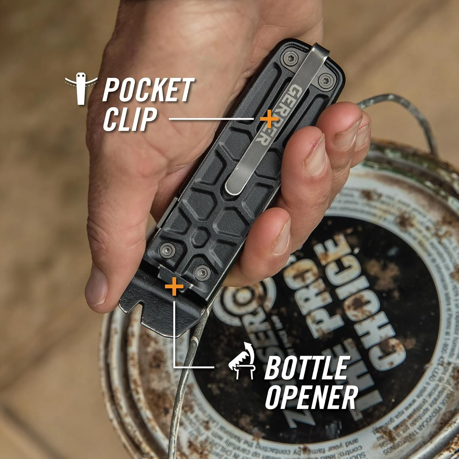 ابزار چندکاره 7 در 1 Gerber Gear Lockdown Slim Pry - تیغه لبه صاف 2.5 اینچی، قیچی، اره - تجهیزات EDC - برنز سوخته