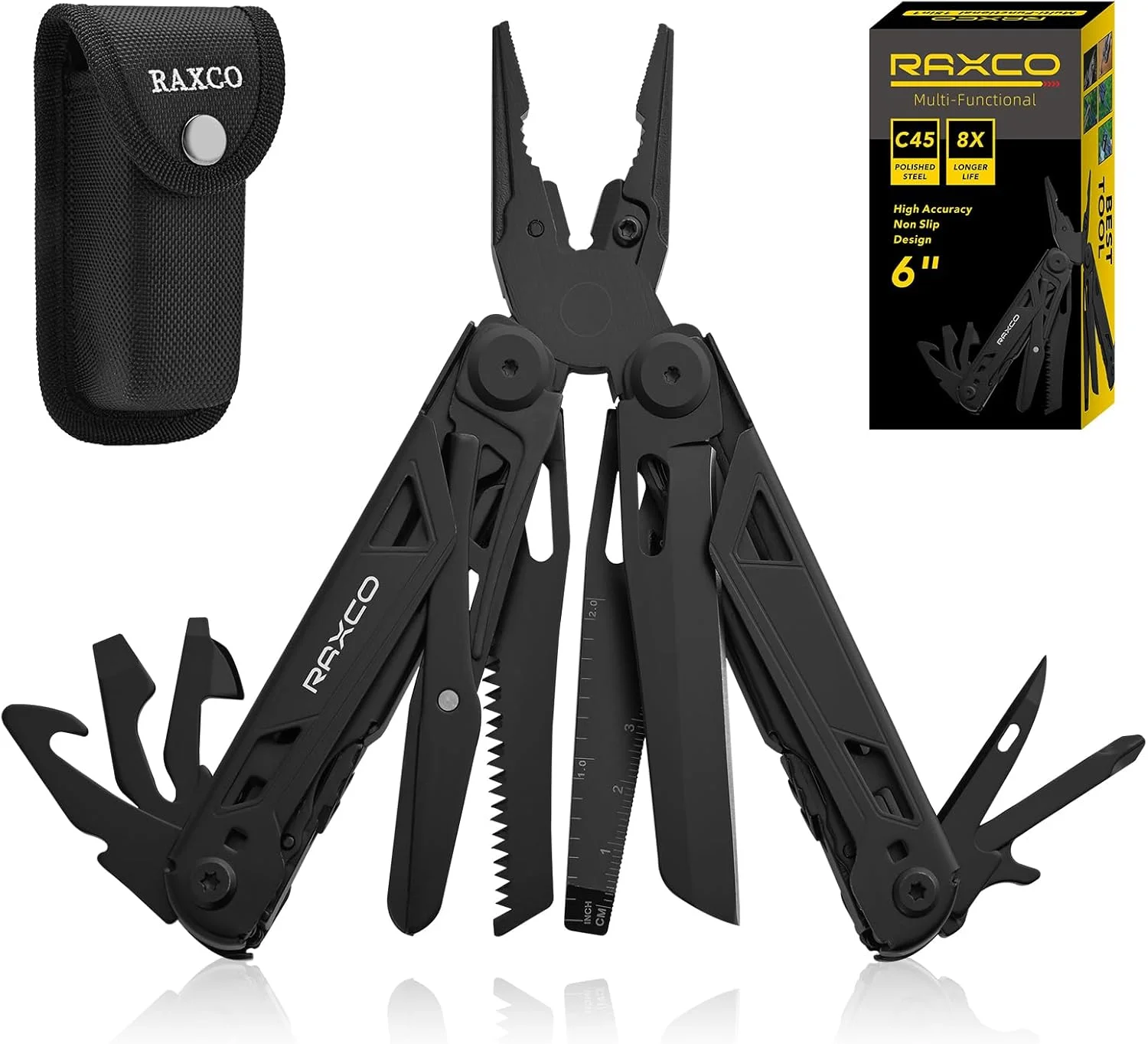 RAXCO Multi-tool Pliers Tool,Stainless Steel with Nylon Sheath,Gadgets for Man,6.5-inch,Black