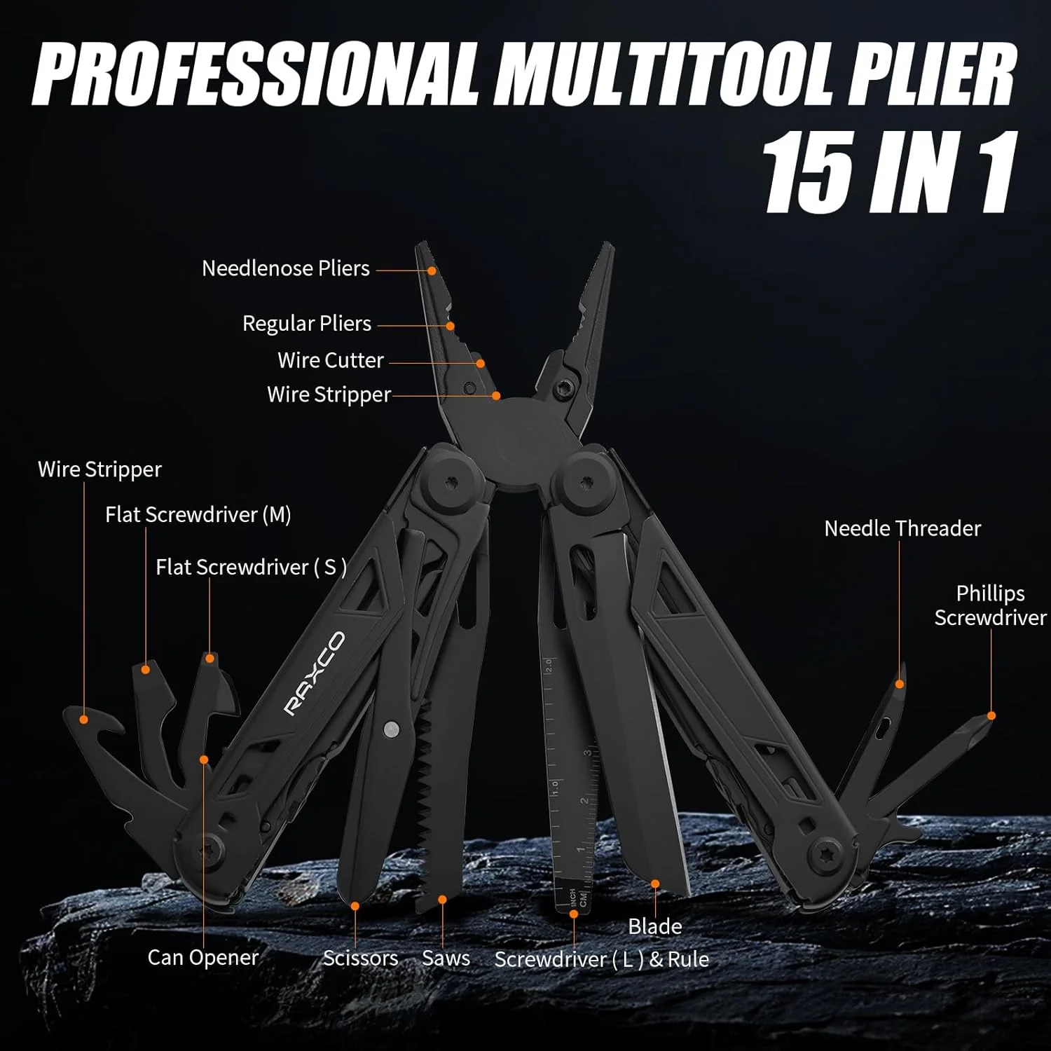 RAXCO Multi-tool Pliers Tool,Stainless Steel with Nylon Sheath,Gadgets for Man,6.5-inch,Black