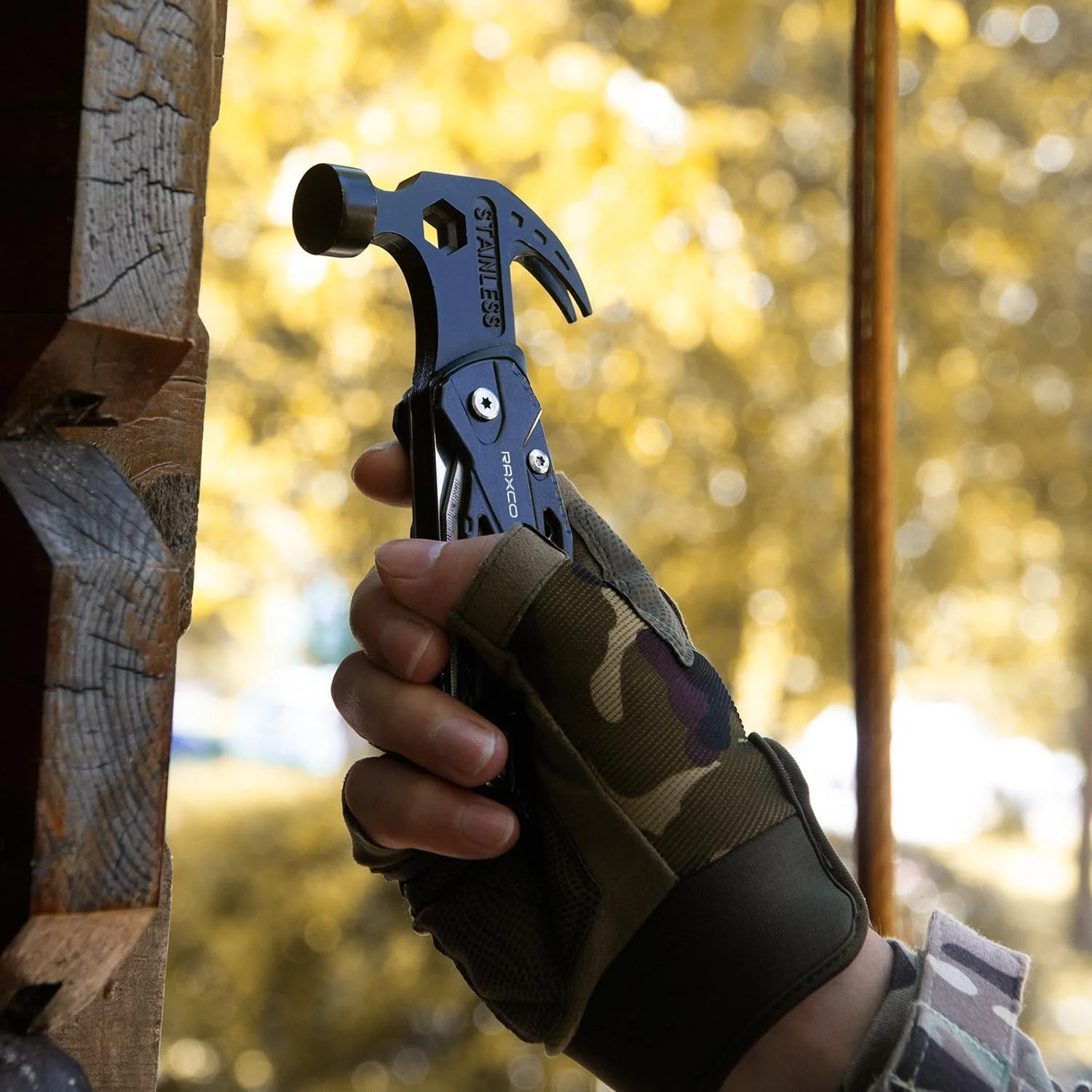 RAXCO Multi-tool Claw Hammer, 15-in-1 Stainless Steel Hand Tool with Pocket Clip & Cut Resistant Gloves, Father Day Husband Boyfriend Multitool Gadgets for Men(6.41×2.83×1inch)