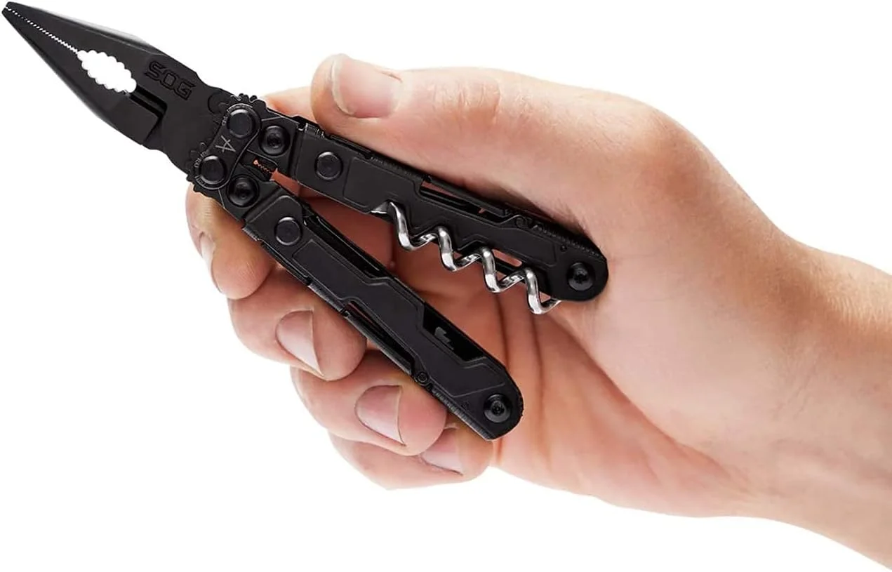 SOG PowerLite Mini Utility Multi-Tool w/ 19 Lightweight Tools, Compact 5 Inch Long Utility Tool with Knife, Screwdriver, Hex Bit Holder (PL1002-CP), Black