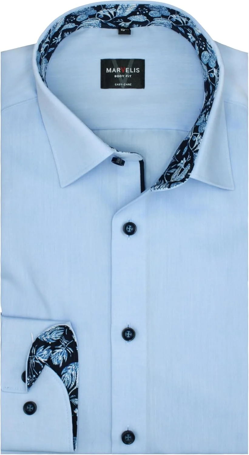 پیراهن آستین بلند مردانه Marvelis، مدل Body-Fit، ساده، 18 New York Kent، *_Bleu(11)´، 39