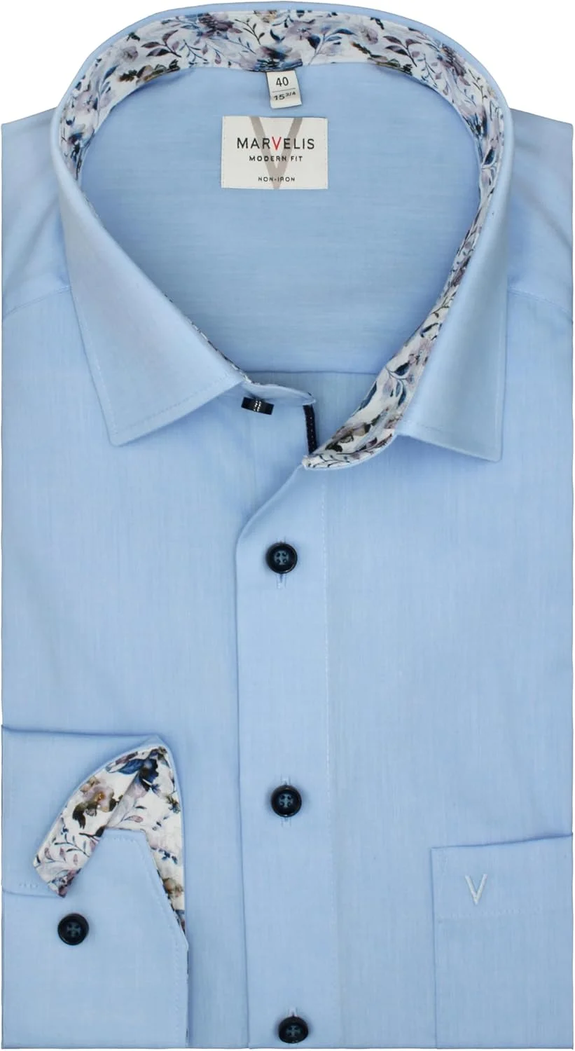 پیراهن مردانه مارولیس مدل مدرن فیت آستین خیلی بلند 69 سانتی متر 100% نخی بدون نیاز به اتو، آبی روشن x 11 اینچ، 44