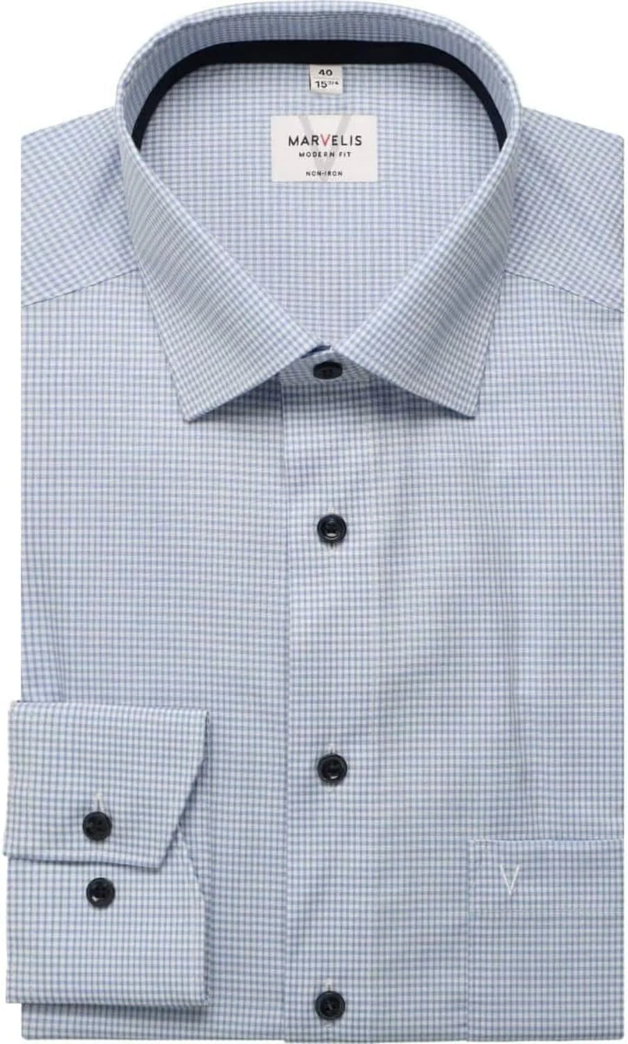 پیراهن مردانه آستین بلند مارولیس، مدل مدرن، بدون نیاز به اتو، چهارخانه، 100% پنبه