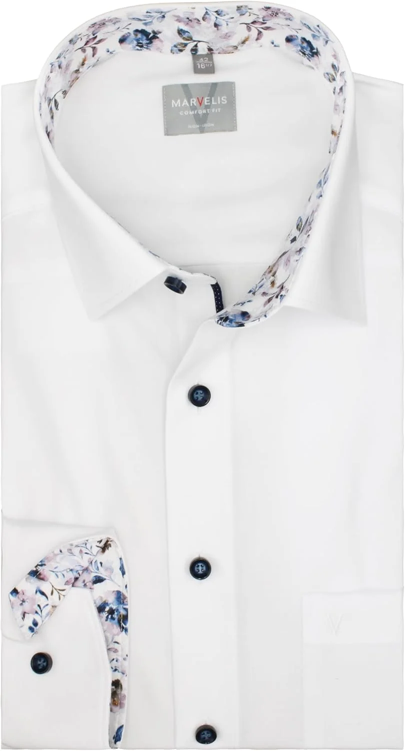 پیراهن مردانه مارولیس، مدل Comfort Fit، ساده، آستین بلند، بدون نیاز به اتو، ضد چروک، 100% پنبه، یقه Kent، سفید-10/*، 41