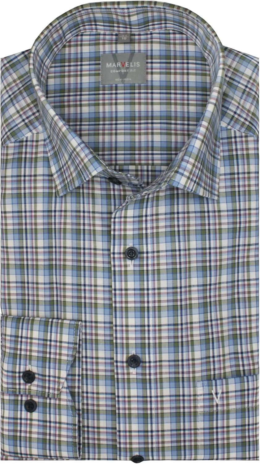 پیراهن مردانه آستین بلند Marvelis New Kent، مناسب برای تجارت، بدون نیاز به اتو، فیت راحت، شامبری، سبز 47*، 44