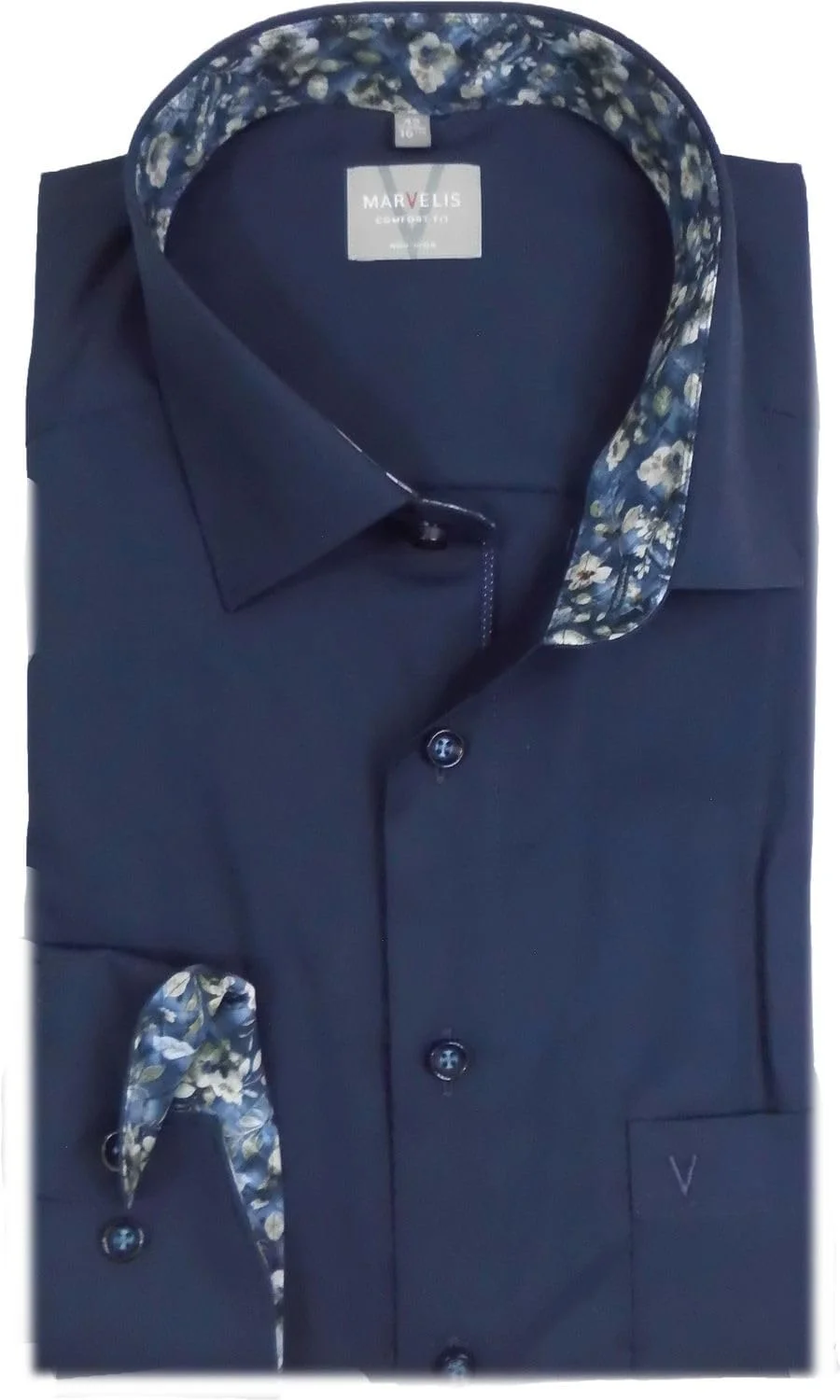 پیراهن مردانه مارولیس، مدل Comfort Fit، ساده، آستین بلند، بدون نیاز به اتو، ضد چروک، 100% پنبه، یقه Kent، سرمه ای 18/*، 48