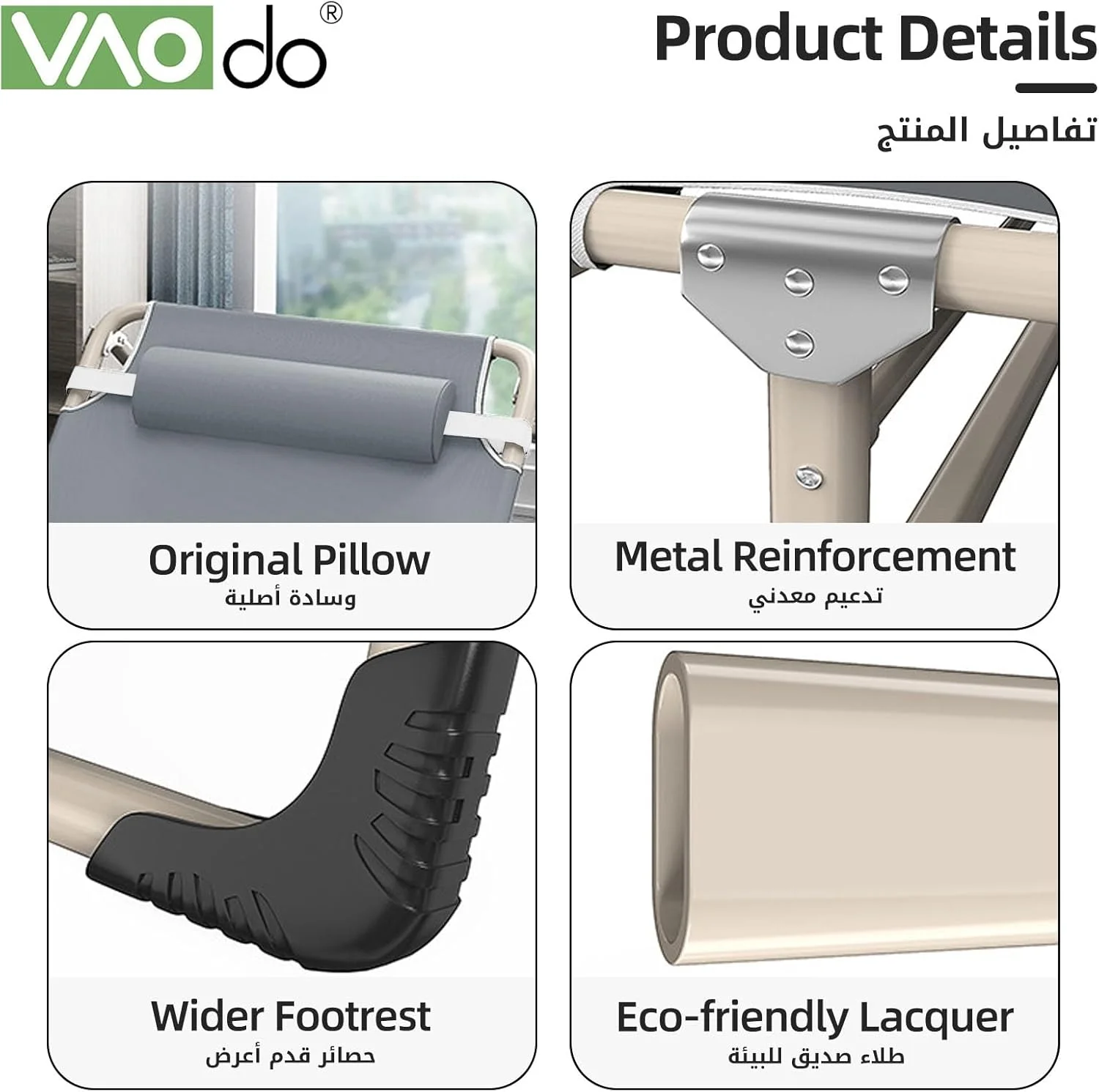 تخت تاشو کمپینگ VAODO، صندلی استراحت ناهار 75 * 190 سانتی متر، صندلی آفتابگیر قابل حمل با قابلیت تنظیم 4 حالته به همراه بالش، صندلی استراحت برای چمن، پاسیو، ساحل، آفتاب گرفتن تخت تاشو کمپینگ VAODO، صندلی استراحت ناهار 75 * 190 سانتی متر، صندلی آفتابگیر قابل حمل با قابلیت تنظیم 4 حالته به همراه بالش، صندلی استراحت برای چمن، پاسیو، ساحل، آفتاب گرفتن