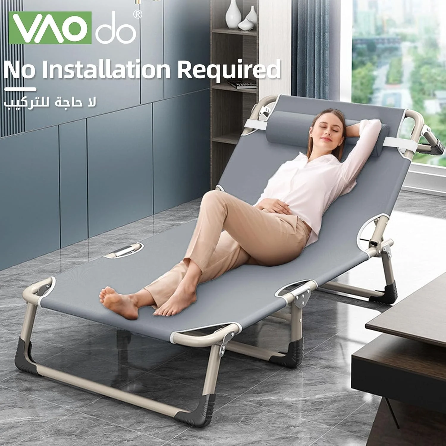 تخت تاشو کمپینگ VAODO، صندلی استراحت ناهار 75 * 190 سانتی متر، صندلی آفتابگیر قابل حمل با قابلیت تنظیم 4 حالته به همراه بالش، صندلی استراحت برای چمن، پاسیو، ساحل، آفتاب گرفتن تخت تاشو کمپینگ VAODO، صندلی استراحت ناهار 75 * 190 سانتی متر، صندلی آفتابگیر قابل حمل با قابلیت تنظیم 4 حالته به همراه بالش، صندلی استراحت برای چمن، پاسیو، ساحل، آفتاب گرفتن