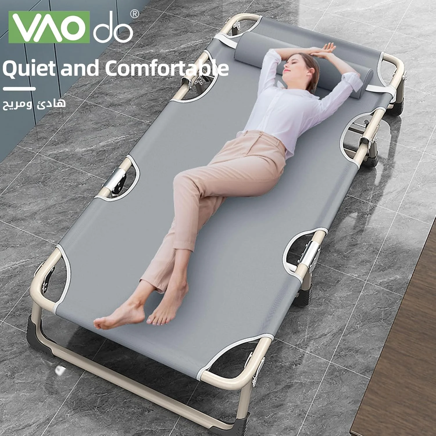تخت تاشو کمپینگ VAODO، صندلی استراحت ناهار 75 * 190 سانتی متر، صندلی آفتابگیر قابل حمل با قابلیت تنظیم 4 حالته به همراه بالش، صندلی استراحت برای چمن، پاسیو، ساحل، آفتاب گرفتن تخت تاشو کمپینگ VAODO، صندلی استراحت ناهار 75 * 190 سانتی متر، صندلی آفتابگیر قابل حمل با قابلیت تنظیم 4 حالته به همراه بالش، صندلی استراحت برای چمن، پاسیو، ساحل، آفتاب گرفتن