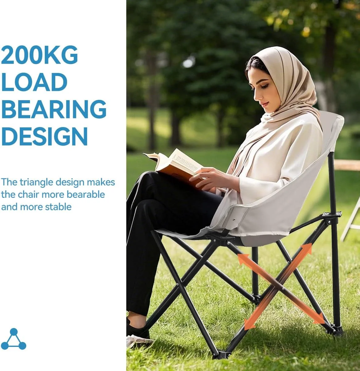 صندلی تاشو کمپینگ سنگین T Tersely با جیب های جانبی، سبک و قابل حمل، تحمل وزن تا 200 کیلوگرم برای ماهیگیری، کمپینگ، پیک نیک، باربیکیو، ساحل و فعالیت های فضای باز