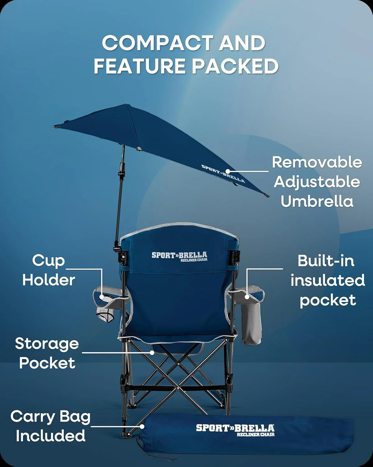 Sport-Brella Recliner Chair: 3-Position Recliner W/Full Coverage Umbrella Sport-Brella Recliner Chair: 3-Position Recliner W/Full Coverage Umbrella