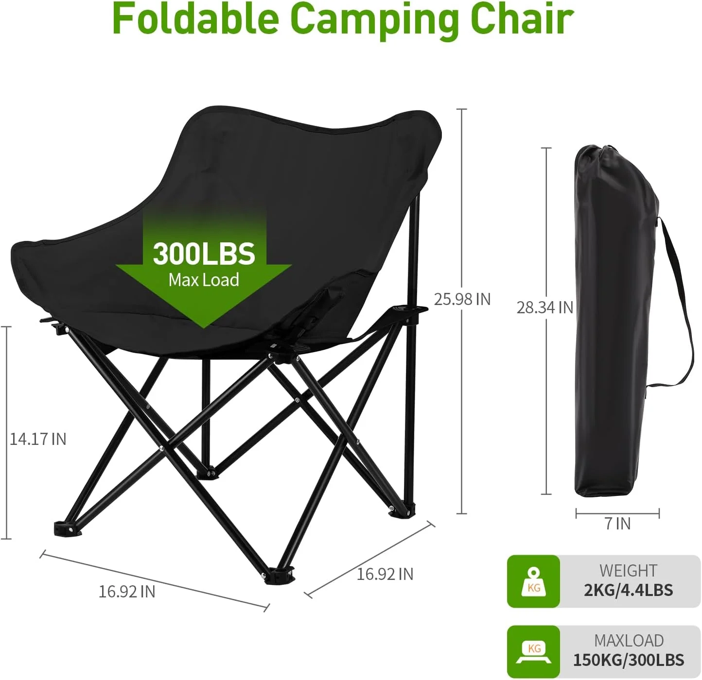 Rollingsurfer Folding Moon Chair, Portable Lightweight Camping Chair with Side Pocket, Foldable Backpacking Chair Ultra Durable for Outdoor Hiking Beach Travel with Carrying Bag, Supports up to 300LBS Rollingsurfer Folding Moon Chair, Portable Lightweight Camping Chair with Side Pocket, Foldable Backpacking Chair Ultra Durable for Outdoor Hiking Beach Travel with Carrying Bag, Supports up to 300LBS