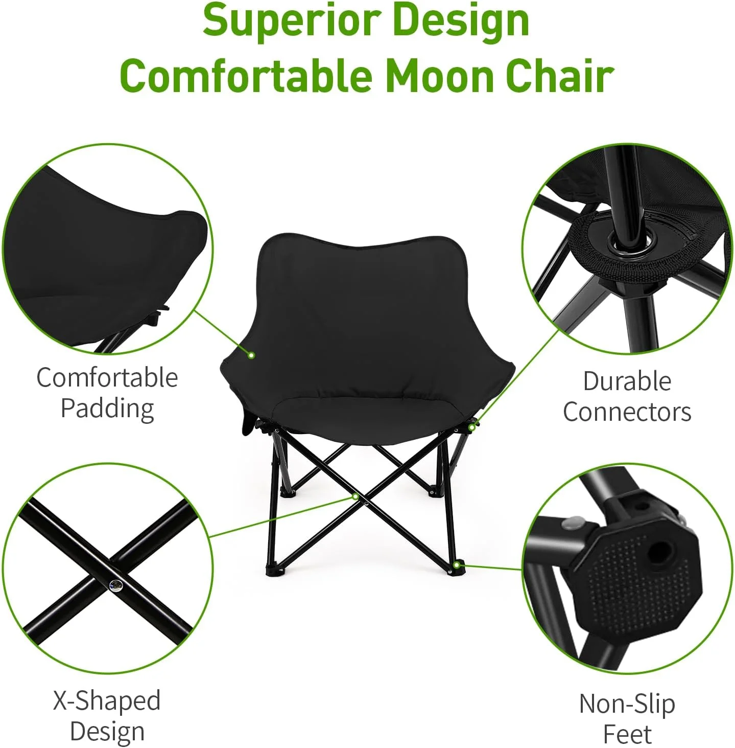 Rollingsurfer Folding Moon Chair, Portable Lightweight Camping Chair with Side Pocket, Foldable Backpacking Chair Ultra Durable for Outdoor Hiking Beach Travel with Carrying Bag, Supports up to 300LBS Rollingsurfer Folding Moon Chair, Portable Lightweight Camping Chair with Side Pocket, Foldable Backpacking Chair Ultra Durable for Outdoor Hiking Beach Travel with Carrying Bag, Supports up to 300LBS