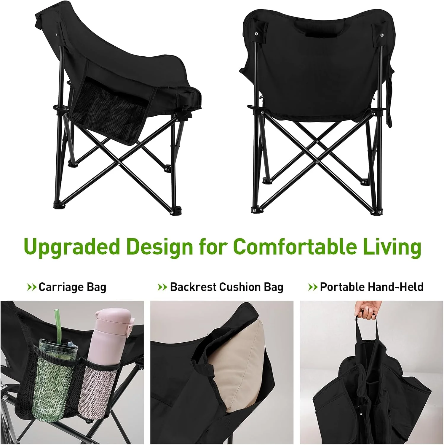 Rollingsurfer Folding Moon Chair, Portable Lightweight Camping Chair with Side Pocket, Foldable Backpacking Chair Ultra Durable for Outdoor Hiking Beach Travel with Carrying Bag, Supports up to 300LBS Rollingsurfer Folding Moon Chair, Portable Lightweight Camping Chair with Side Pocket, Foldable Backpacking Chair Ultra Durable for Outdoor Hiking Beach Travel with Carrying Bag, Supports up to 300LBS