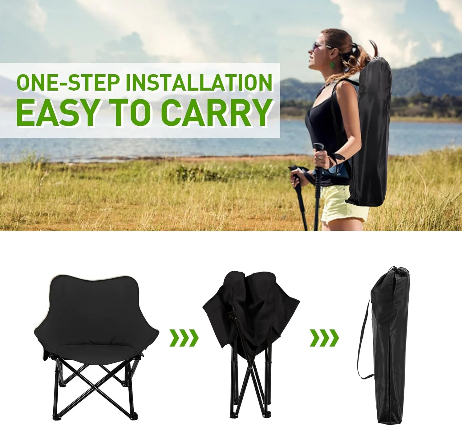 Rollingsurfer Folding Moon Chair, Portable Lightweight Camping Chair with Side Pocket, Foldable Backpacking Chair Ultra Durable for Outdoor Hiking Beach Travel with Carrying Bag, Supports up to 300LBS Rollingsurfer Folding Moon Chair, Portable Lightweight Camping Chair with Side Pocket, Foldable Backpacking Chair Ultra Durable for Outdoor Hiking Beach Travel with Carrying Bag, Supports up to 300LBS