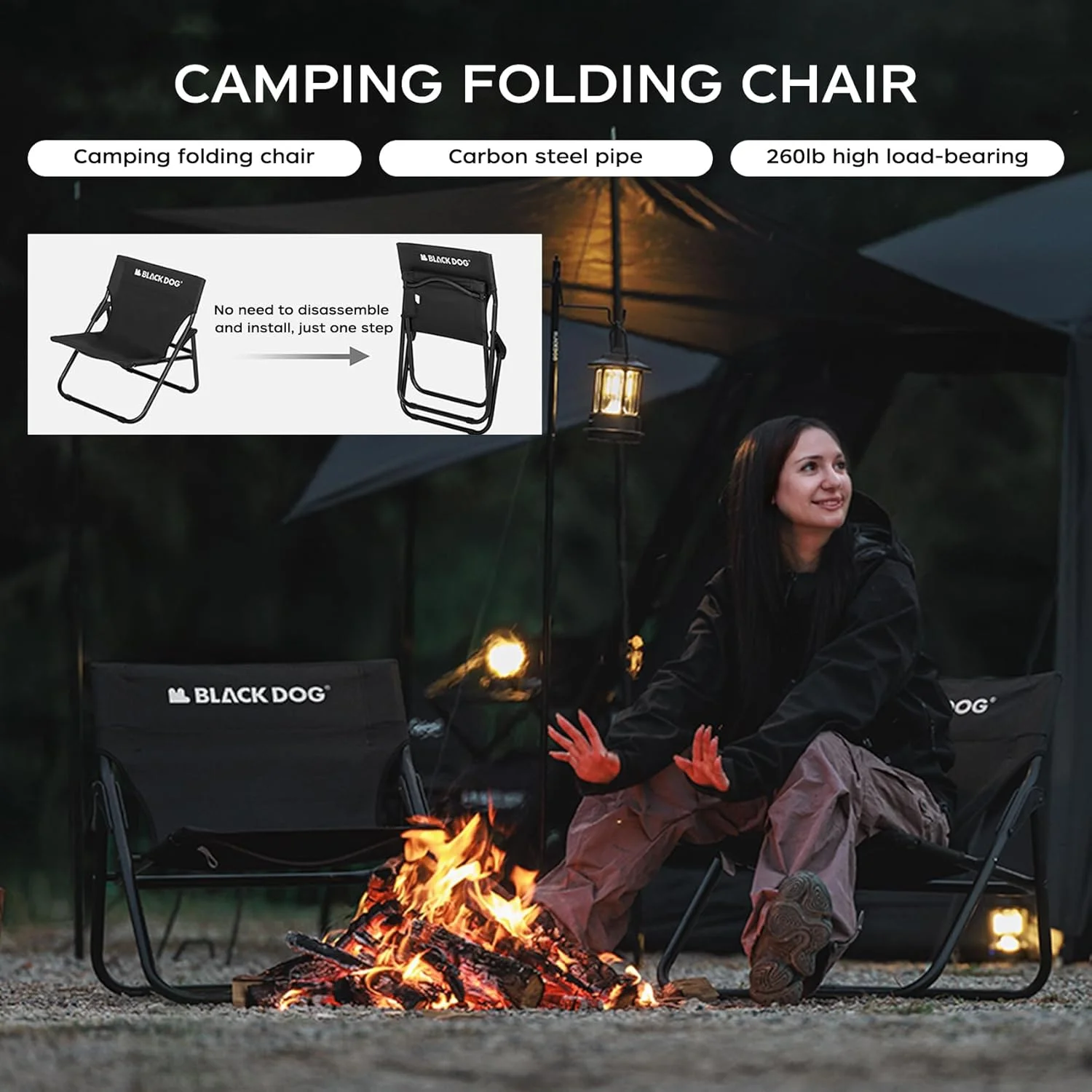 صندلی تاشو کمپینگ قابل حمل برای بزرگسالان، پشتیبانی ارگونومیک در فضای باز ساحلی تا 120 کیلوگرم، آکسفورد 600D، فریم فولاد کربنی، صندلی های تاشو سنگین برای ساحل، پیاده روی، ماهیگیری، باربیکیو