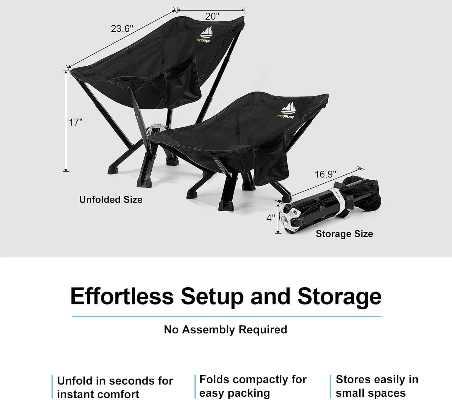 MTRVR Folding Camping Chairs, Supports 600 Lbs Lightweight Camping Chair, Collapses to Size of Water Bottle Portable Camping Chair for Outdoor, Beach, Lawn, Travel, Picnics