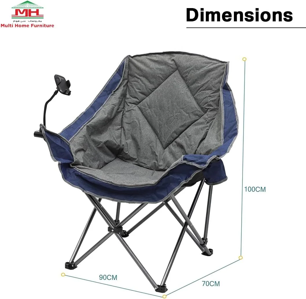 Multi Home Furniture Grey Camping Chair – Foldable Chair with Cup Holder, Mobile Holder & Side Pocket | Portable Chair, Outdoor Chair, Beach Chair Foldable for Picnic, Balcony & Camping Essentials