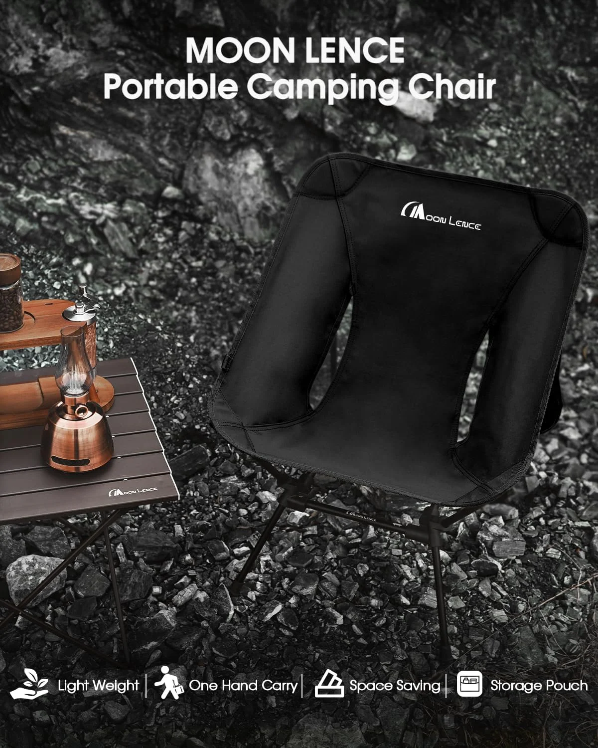 MOON LENCE Camping Chairs 2 Pack, Compact Backpacking Chairs, Portable Folding Chairs with Side Pockets Lightweight Heavy Duty for Camping Backpacking Hiking