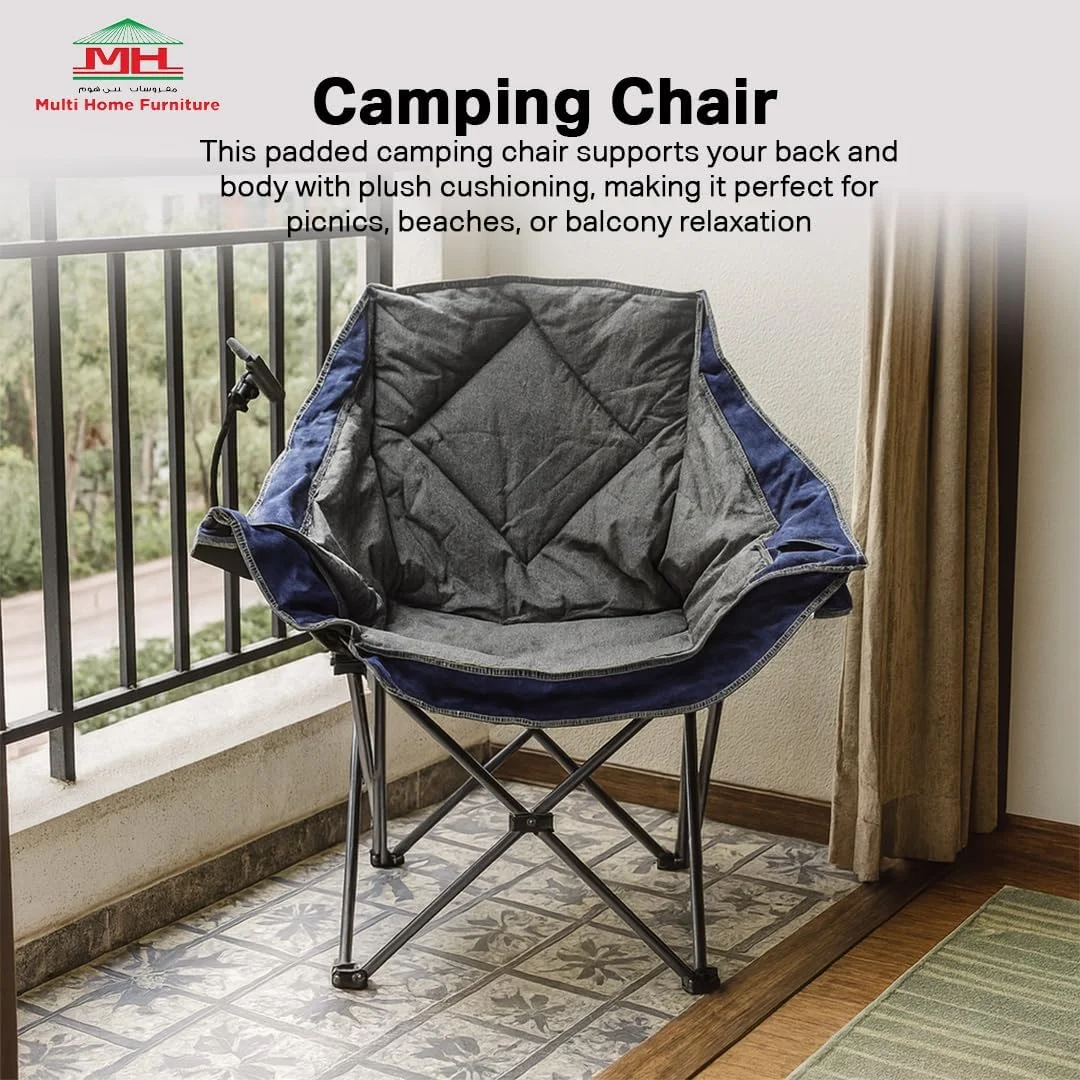 Multi Home Furniture Grey Camping Chair – Foldable Chair with Cup Holder, Mobile Holder & Side Pocket | Portable Chair, Outdoor Chair, Beach Chair Foldable for Picnic, Balcony & Camping Essentials