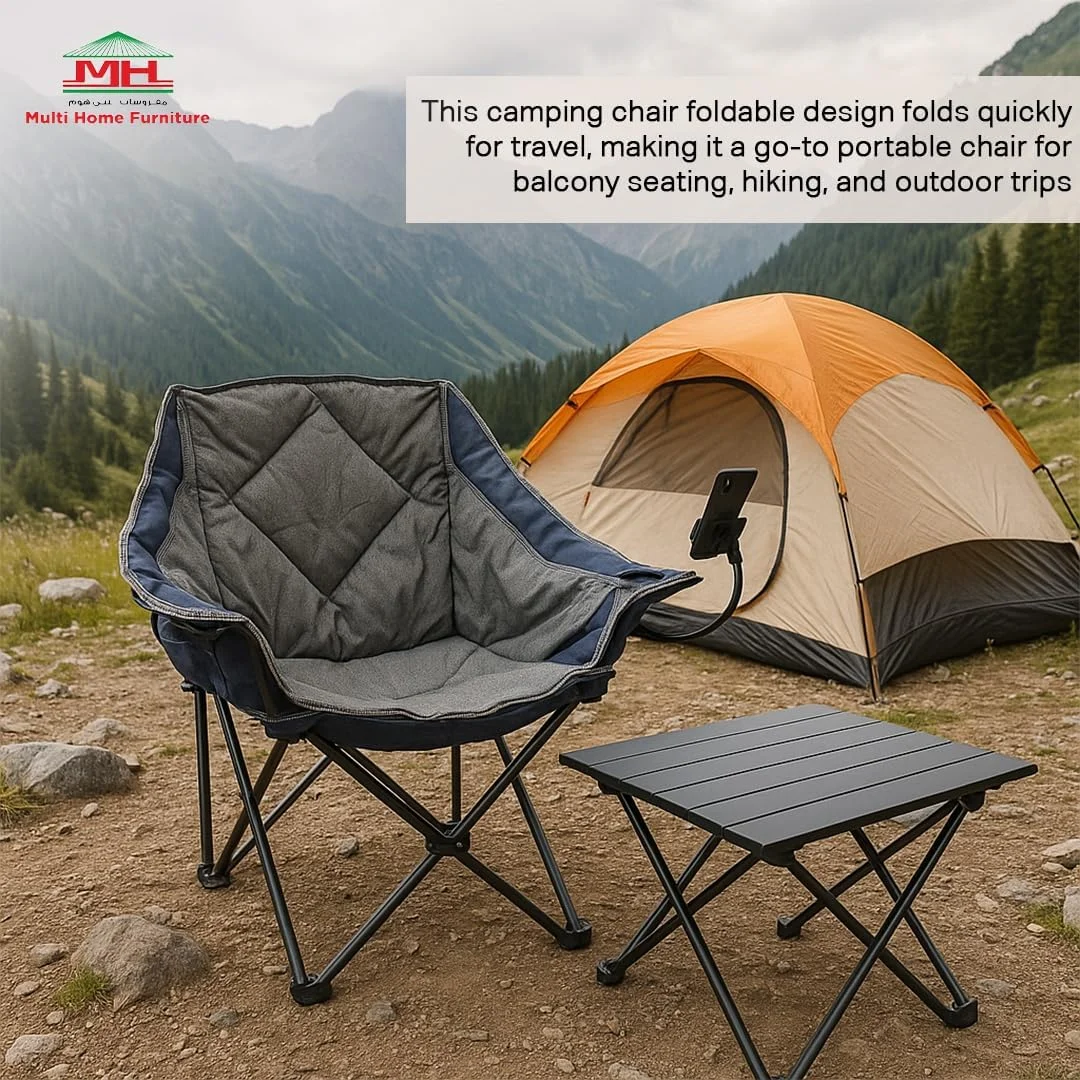 Multi Home Furniture Grey Camping Chair – Foldable Chair with Cup Holder, Mobile Holder & Side Pocket | Portable Chair, Outdoor Chair, Beach Chair Foldable for Picnic, Balcony & Camping Essentials