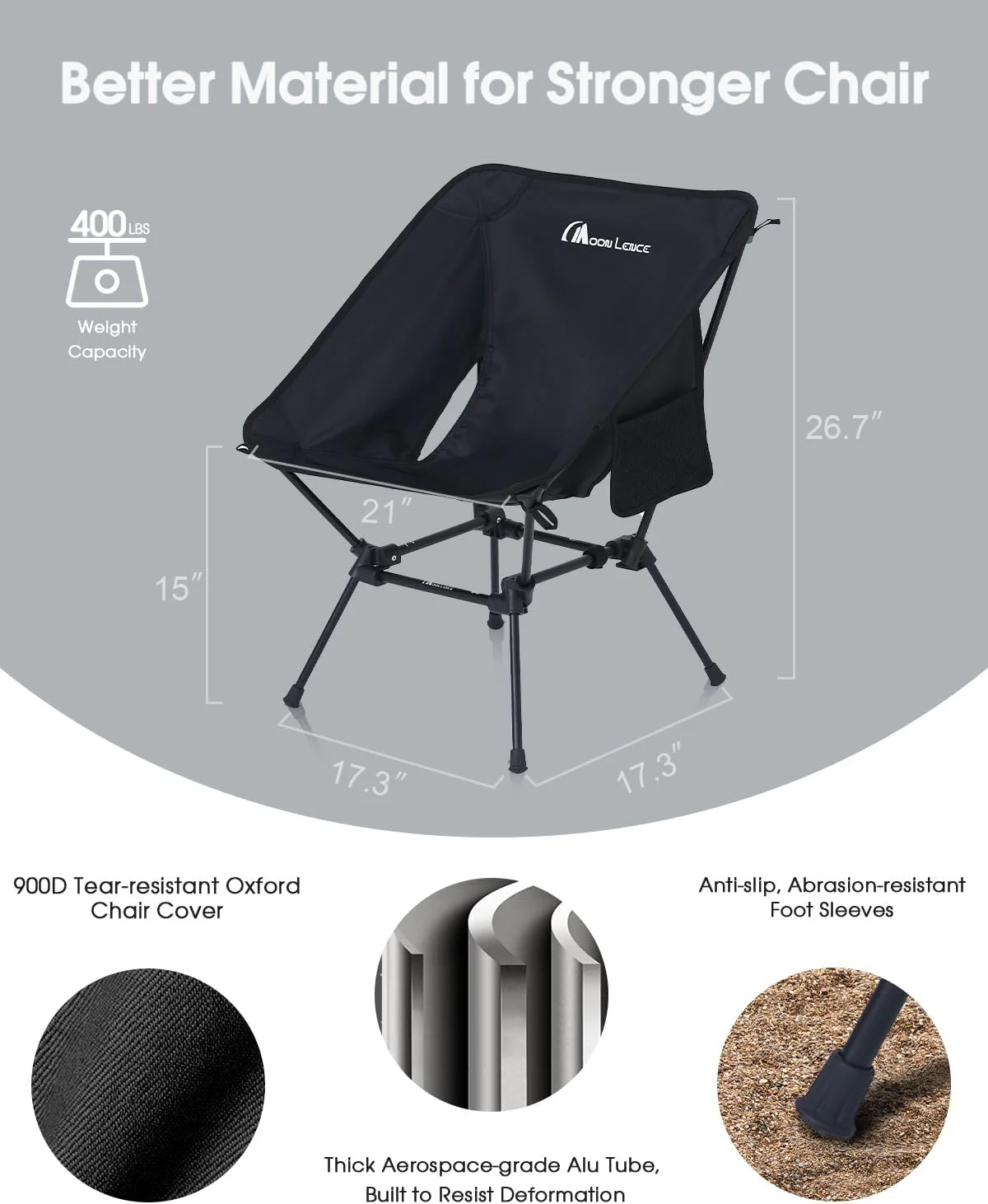 MOON LENCE Camping Chairs 2 Pack, Compact Backpacking Chairs, Portable Folding Chairs with Side Pockets Lightweight Heavy Duty for Camping Backpacking Hiking