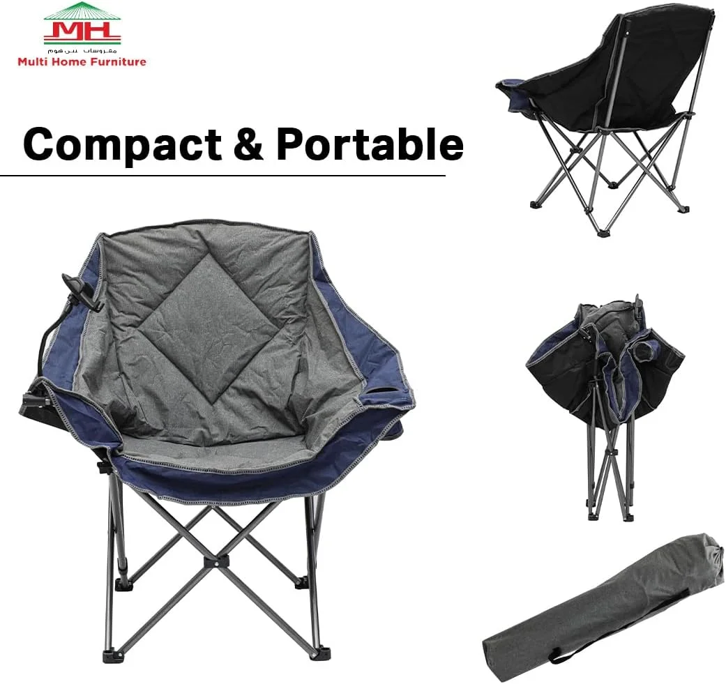 Multi Home Furniture Grey Camping Chair – Foldable Chair with Cup Holder, Mobile Holder & Side Pocket | Portable Chair, Outdoor Chair, Beach Chair Foldable for Picnic, Balcony & Camping Essentials